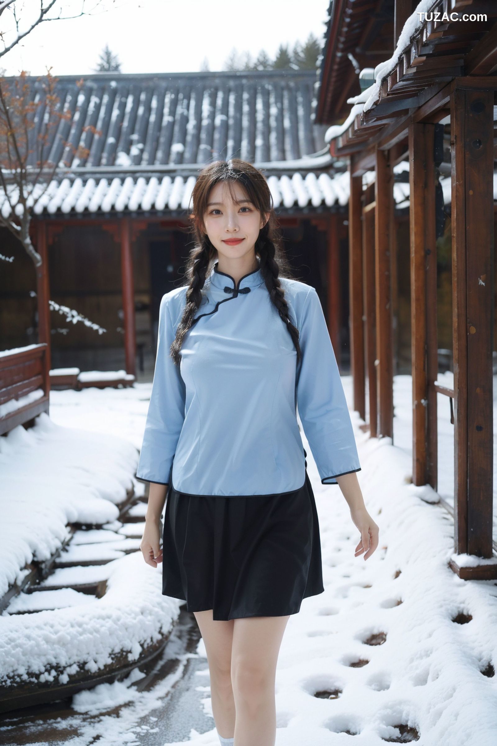 AI美女-拟实-民国风蓝衣黑裙-纯净版
