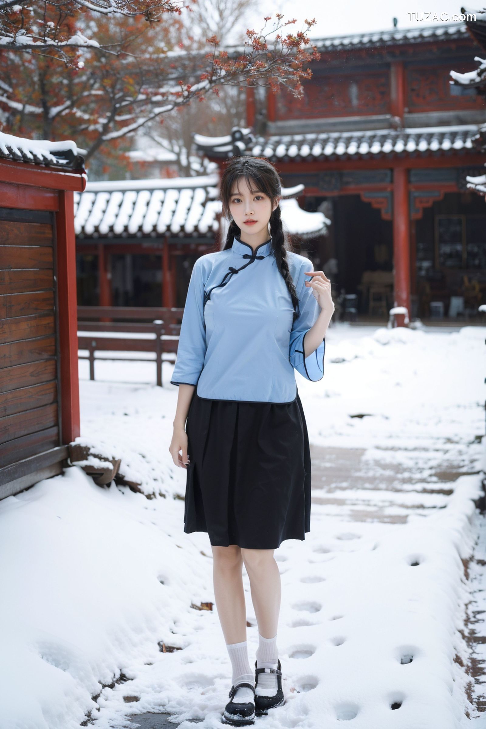 AI美女-拟实-民国风蓝衣黑裙-纯净版
