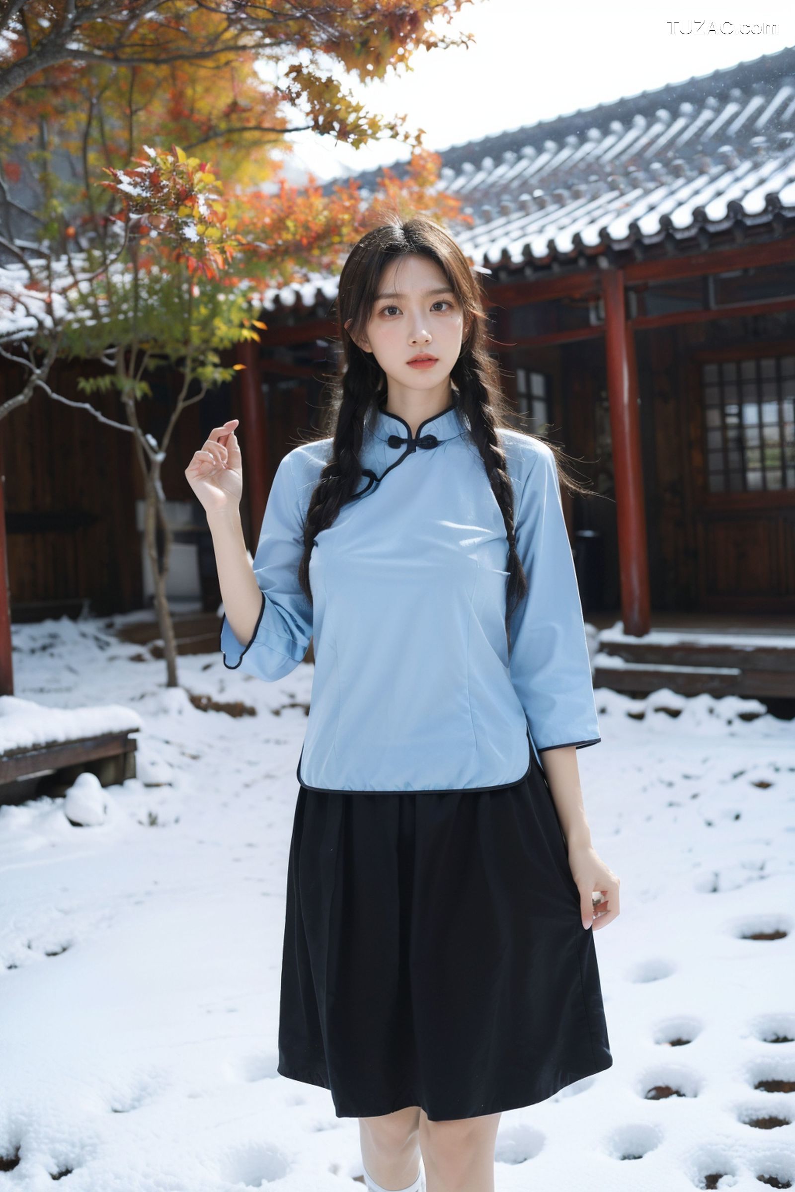 AI美女-拟实-民国风蓝衣黑裙-纯净版