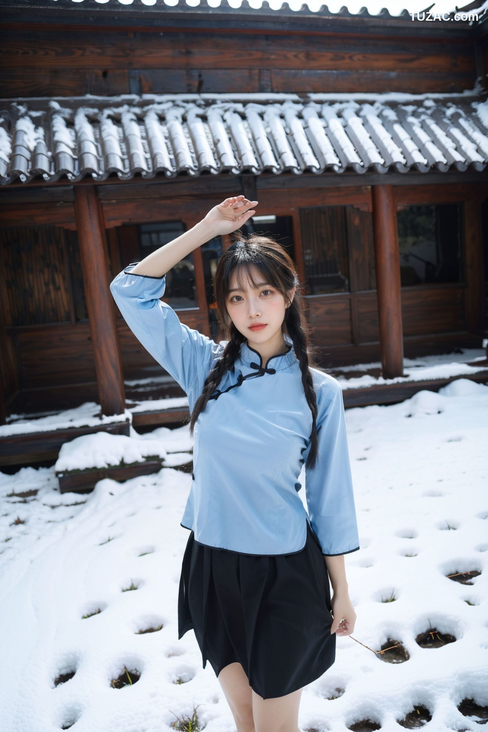 AI美女-拟实-民国风蓝衣黑裙-纯净版