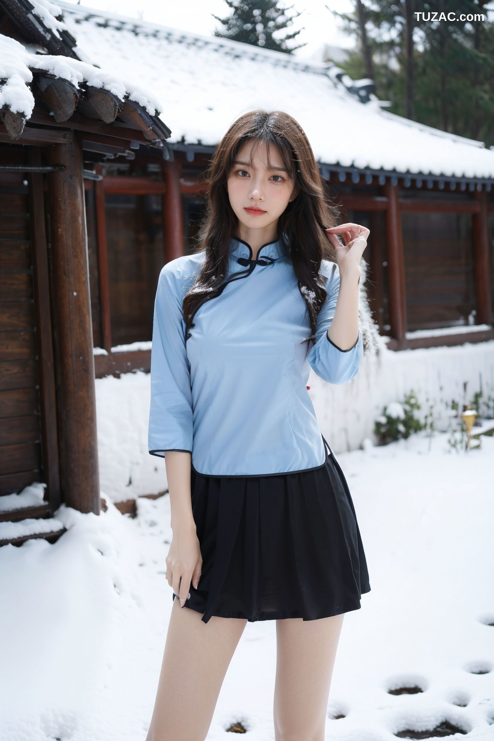 AI美女-拟实-民国风蓝衣黑裙-纯净版