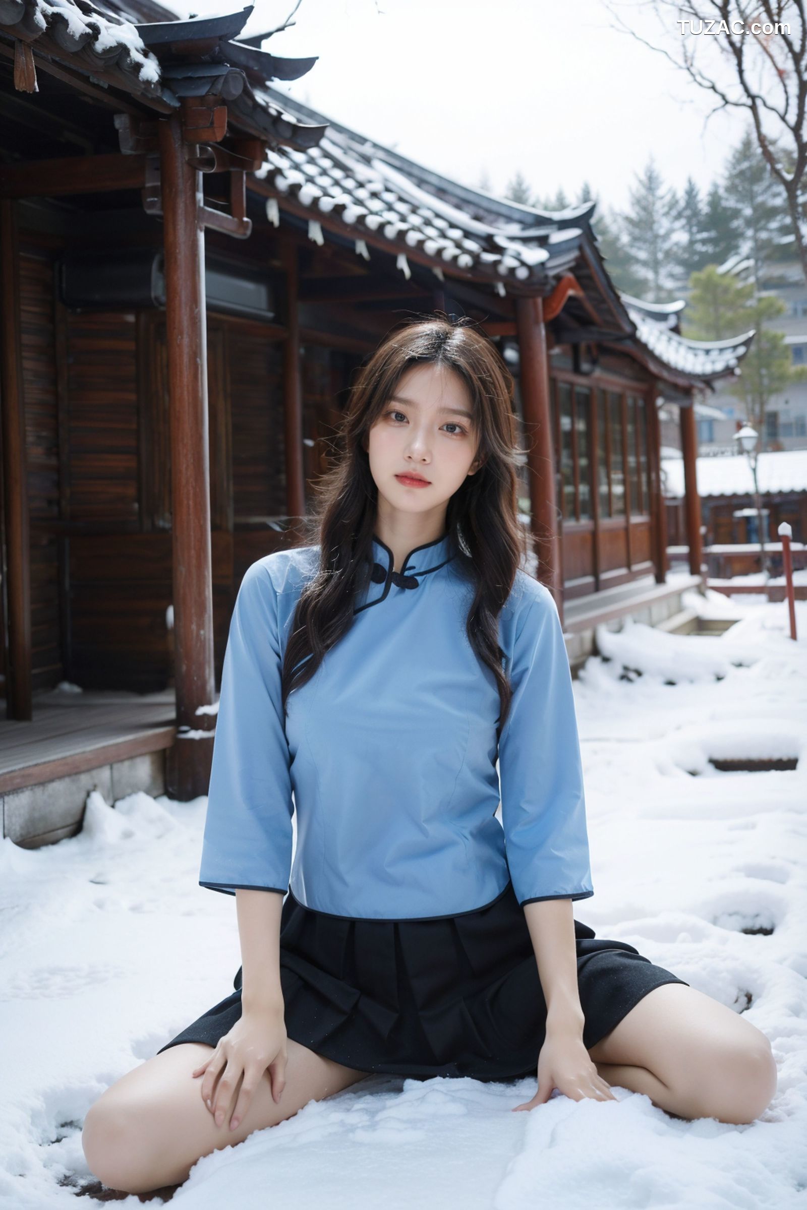 AI美女-拟实-民国风蓝衣黑裙-纯净版