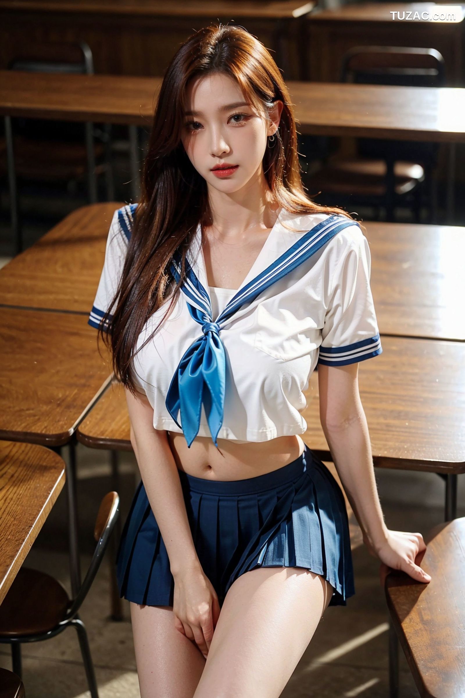 AI美女-拟实-水手服短裙