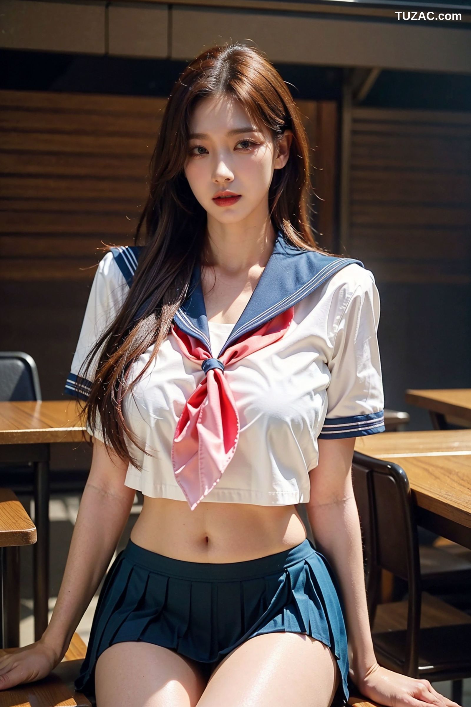 AI美女-拟实-水手服短裙