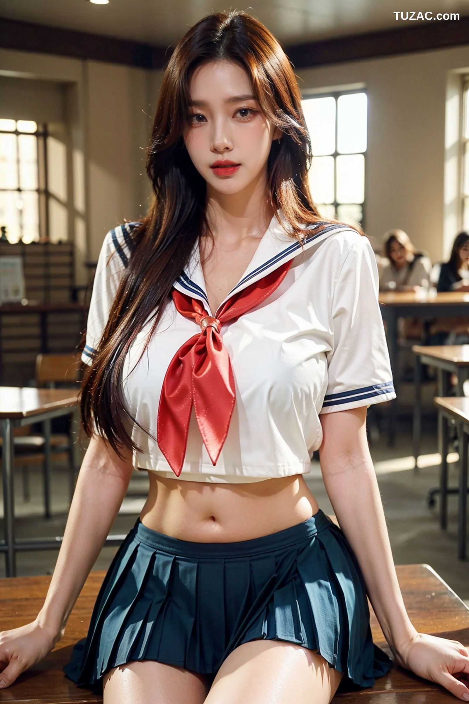 AI美女-拟实-水手服短裙