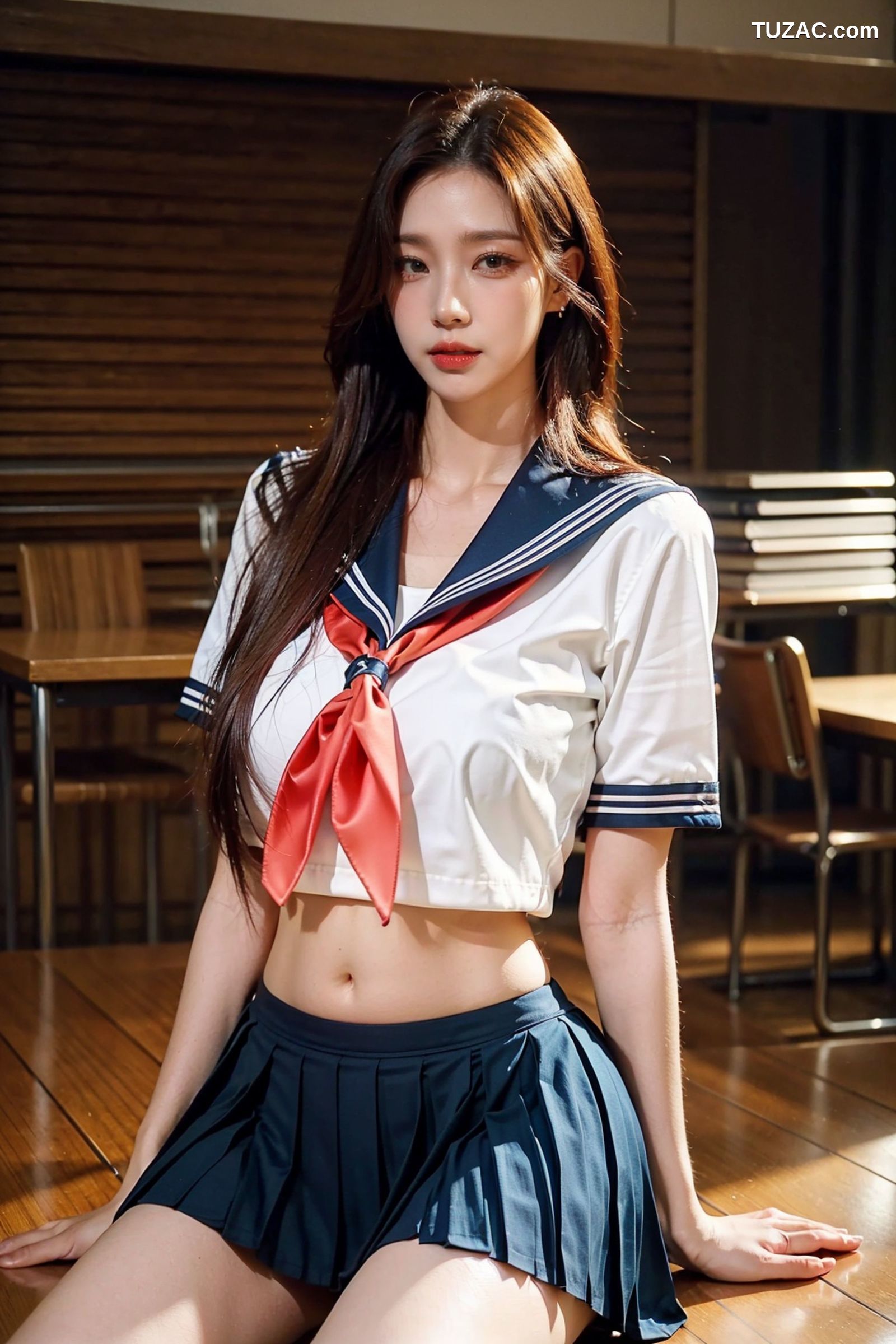 AI美女-拟实-水手服短裙