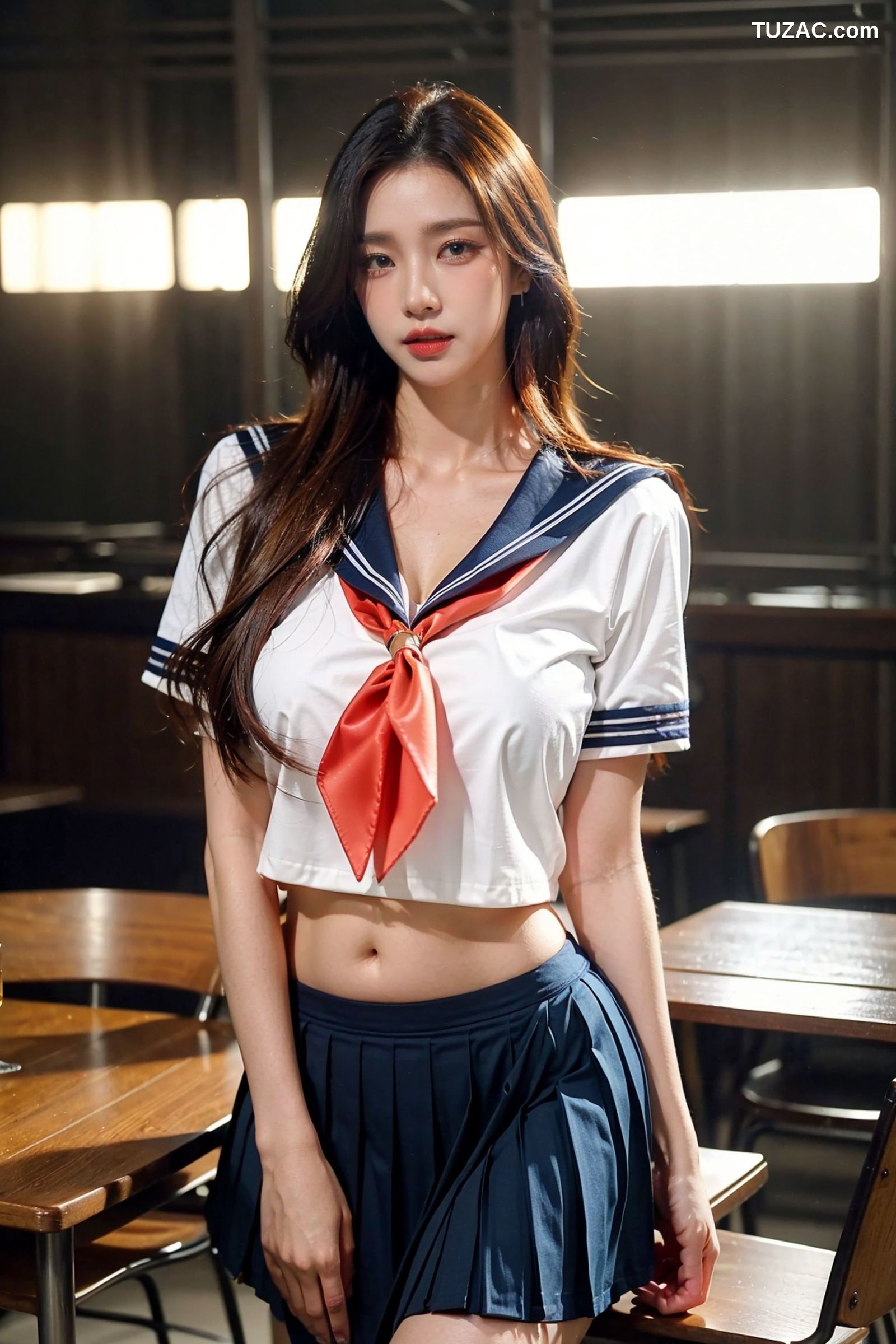 AI美女-拟实-水手服短裙