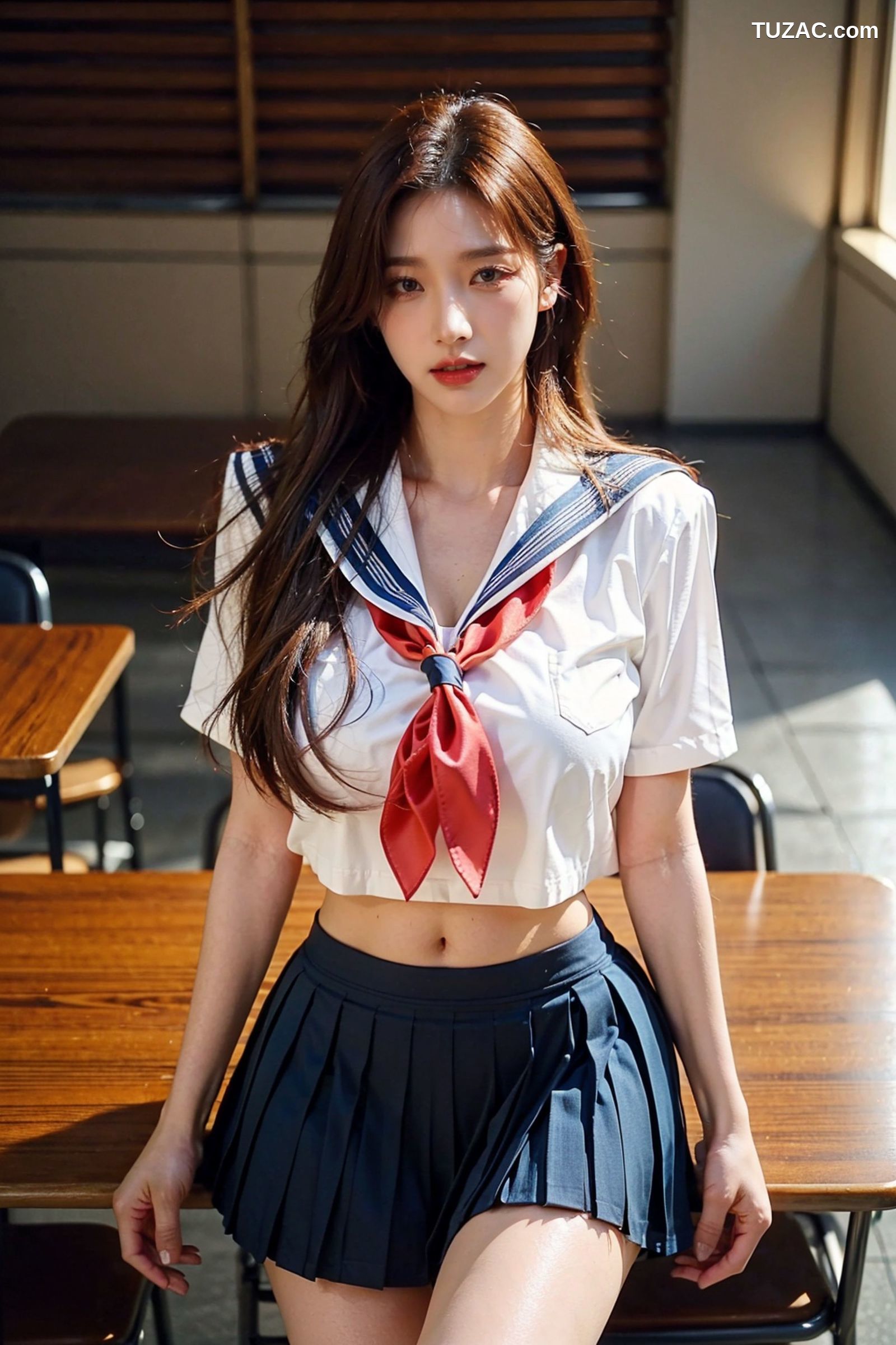 AI美女-拟实-水手服短裙