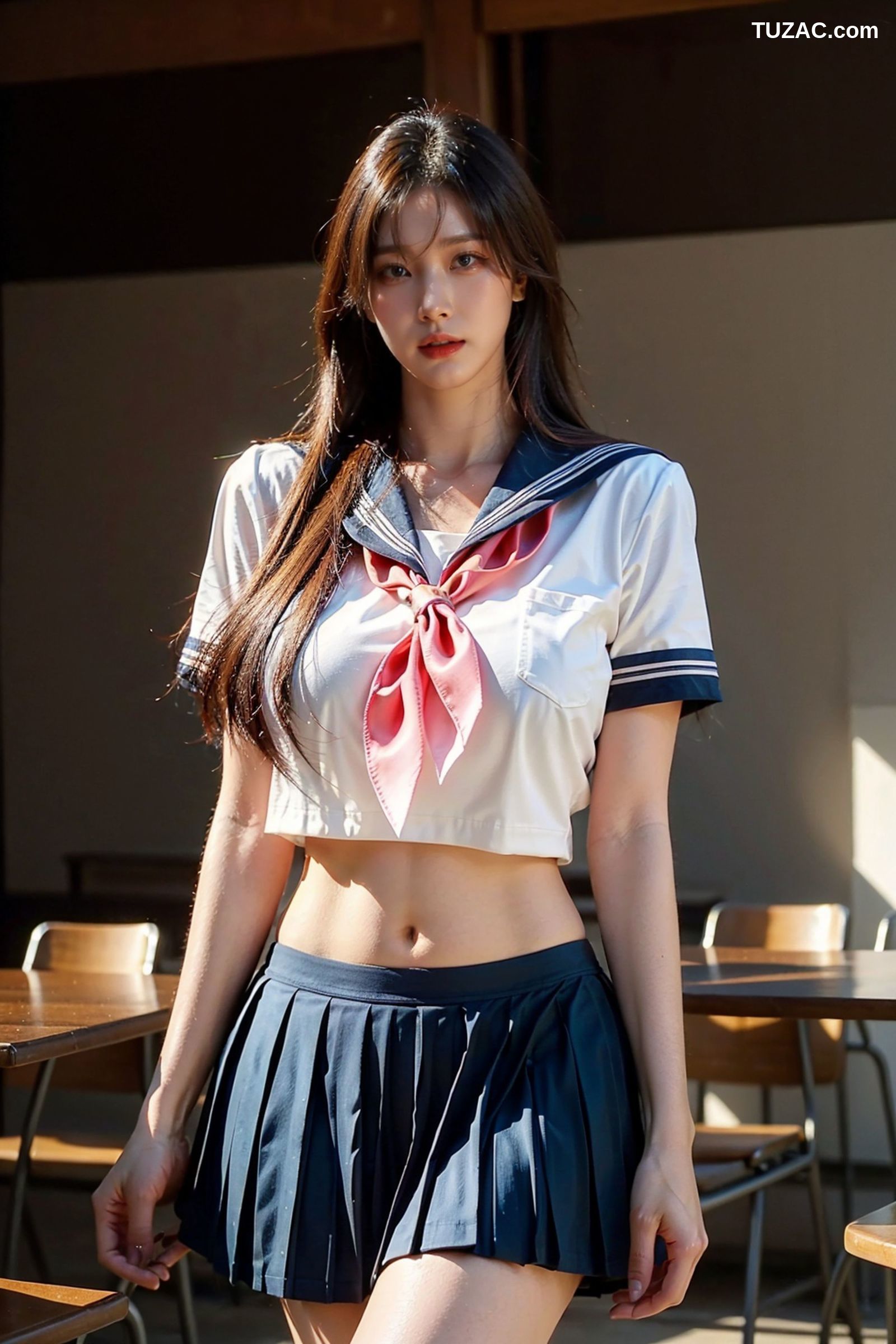 AI美女-拟实-水手服短裙