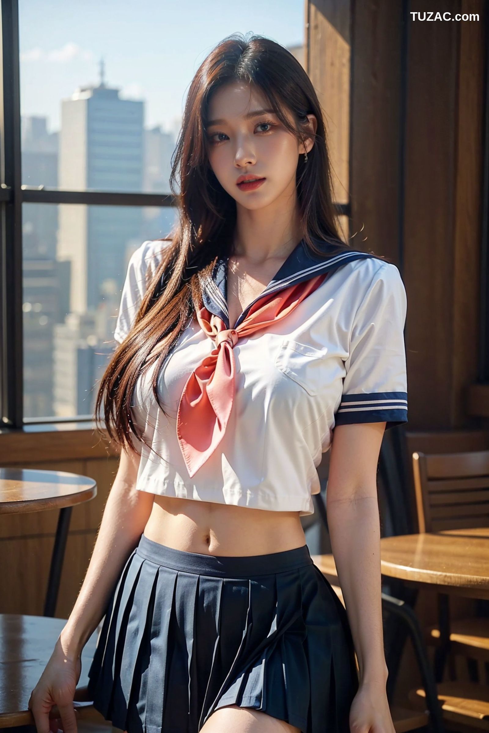 AI美女-拟实-水手服短裙