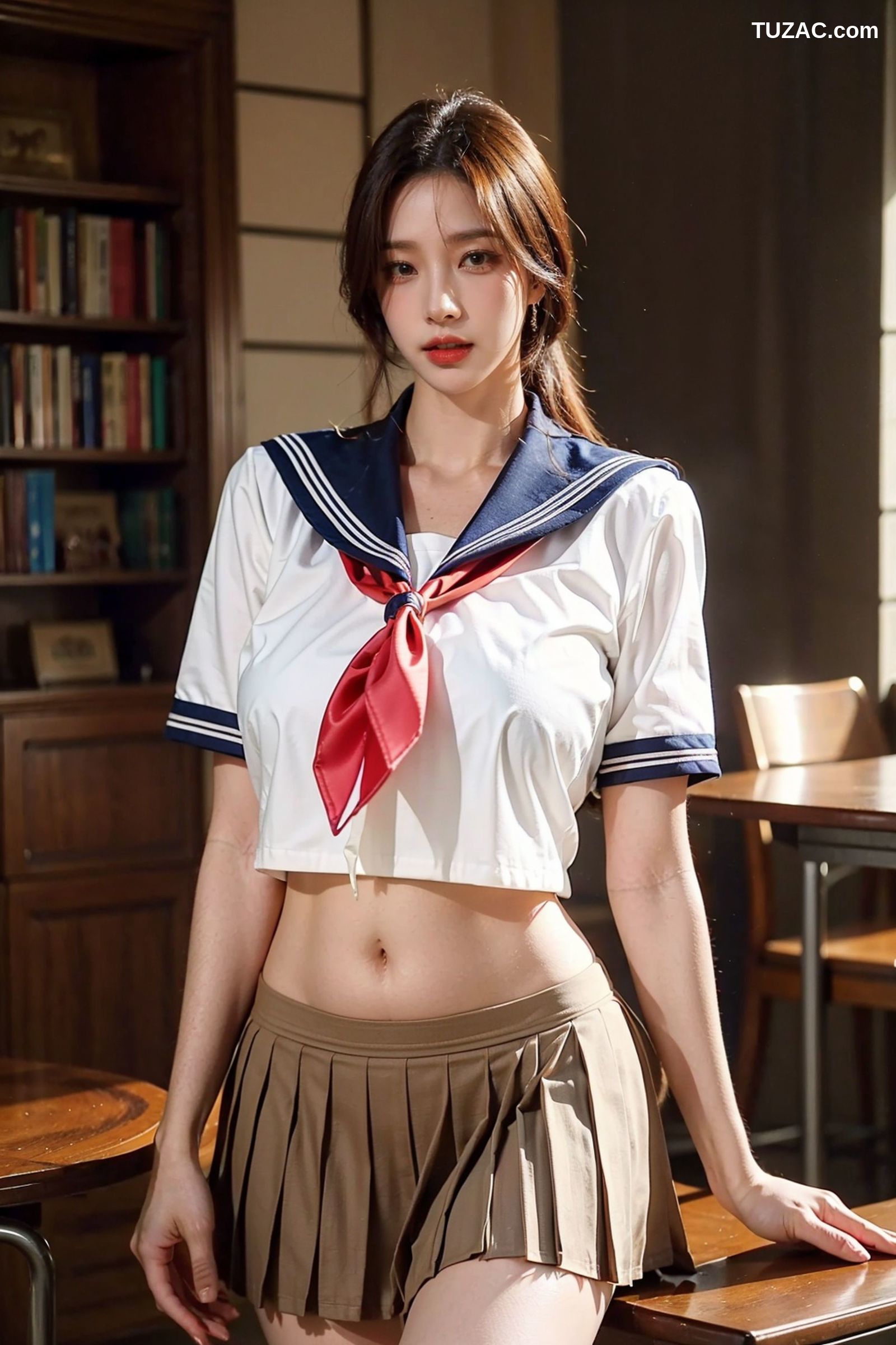 AI美女-拟实-水手服短裙