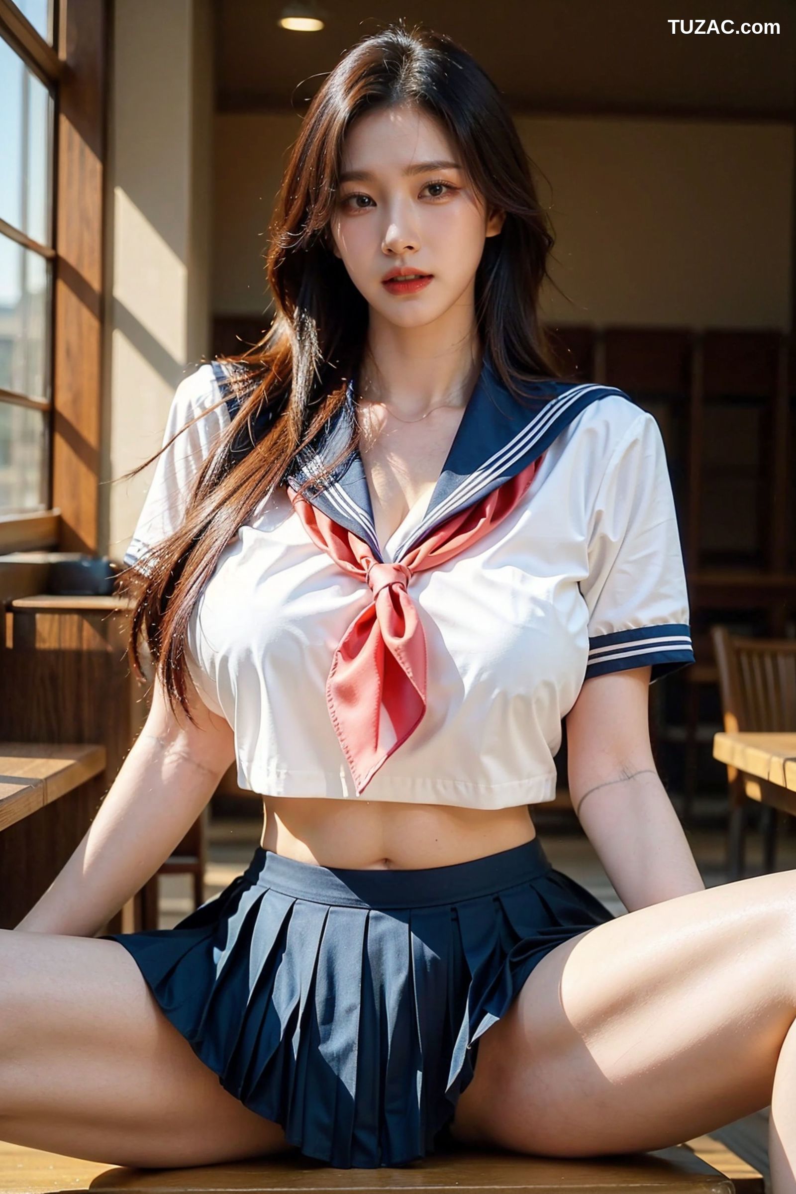 AI美女-拟实-水手服短裙