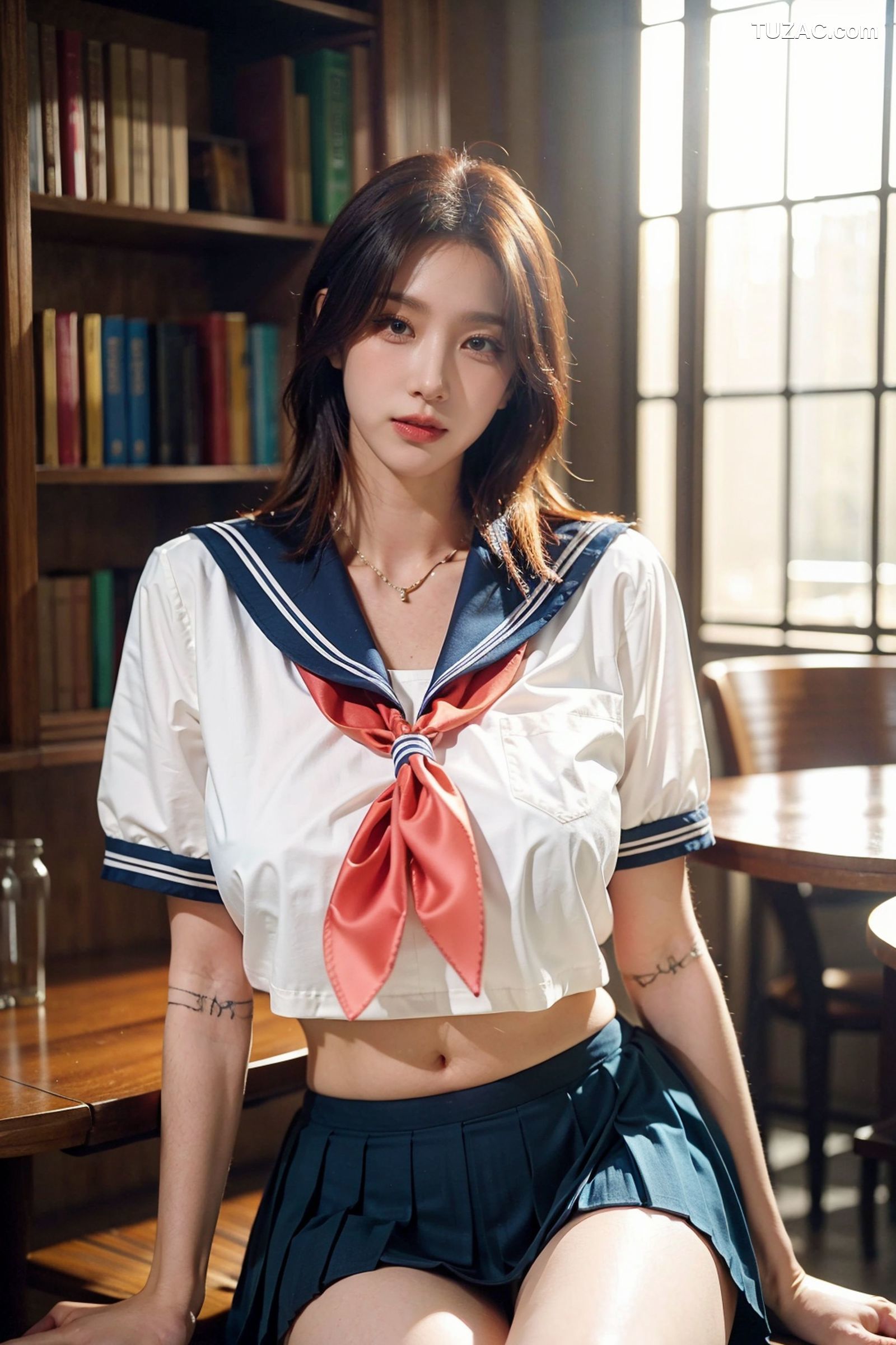 AI美女-拟实-水手服短裙