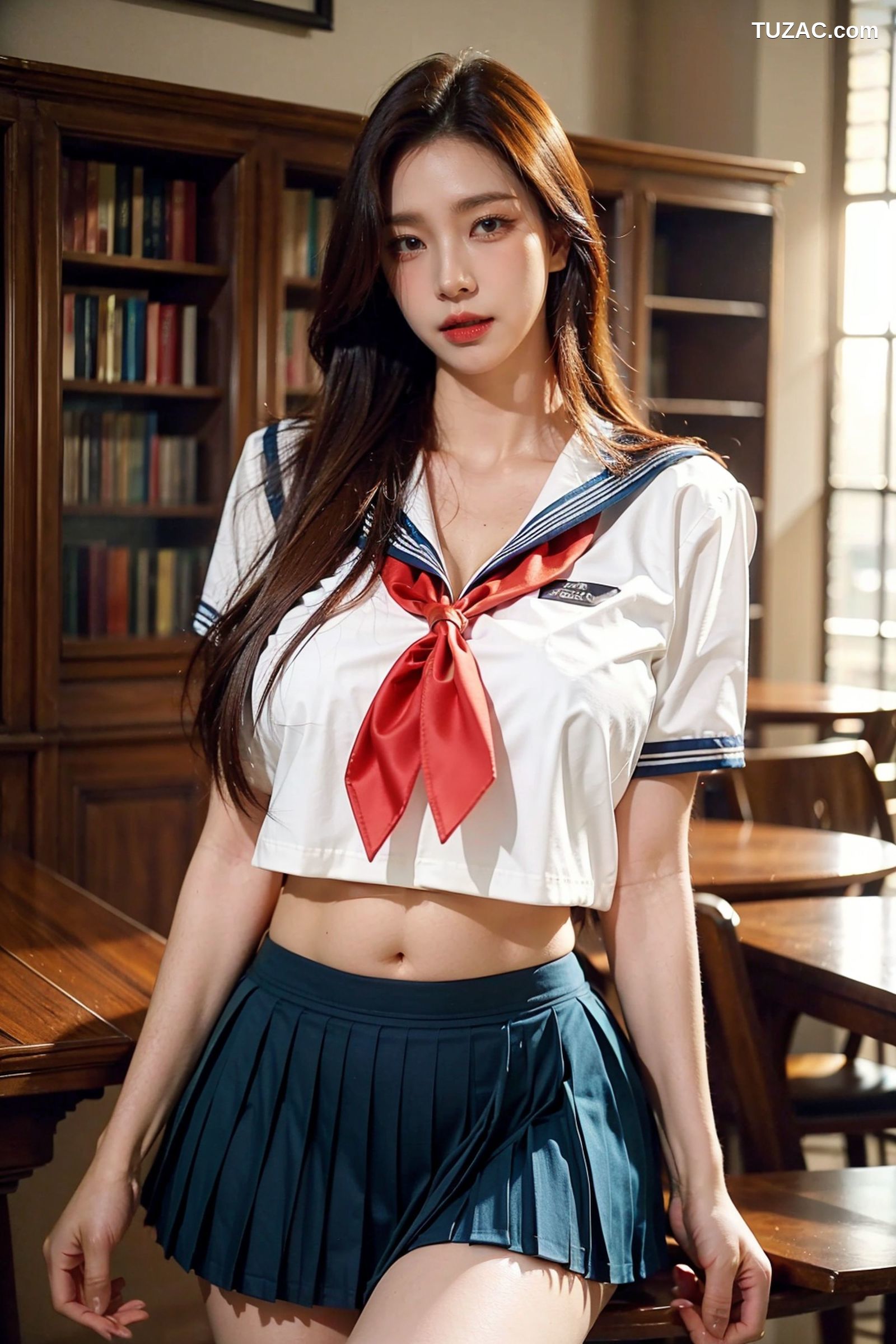 AI美女-拟实-水手服短裙