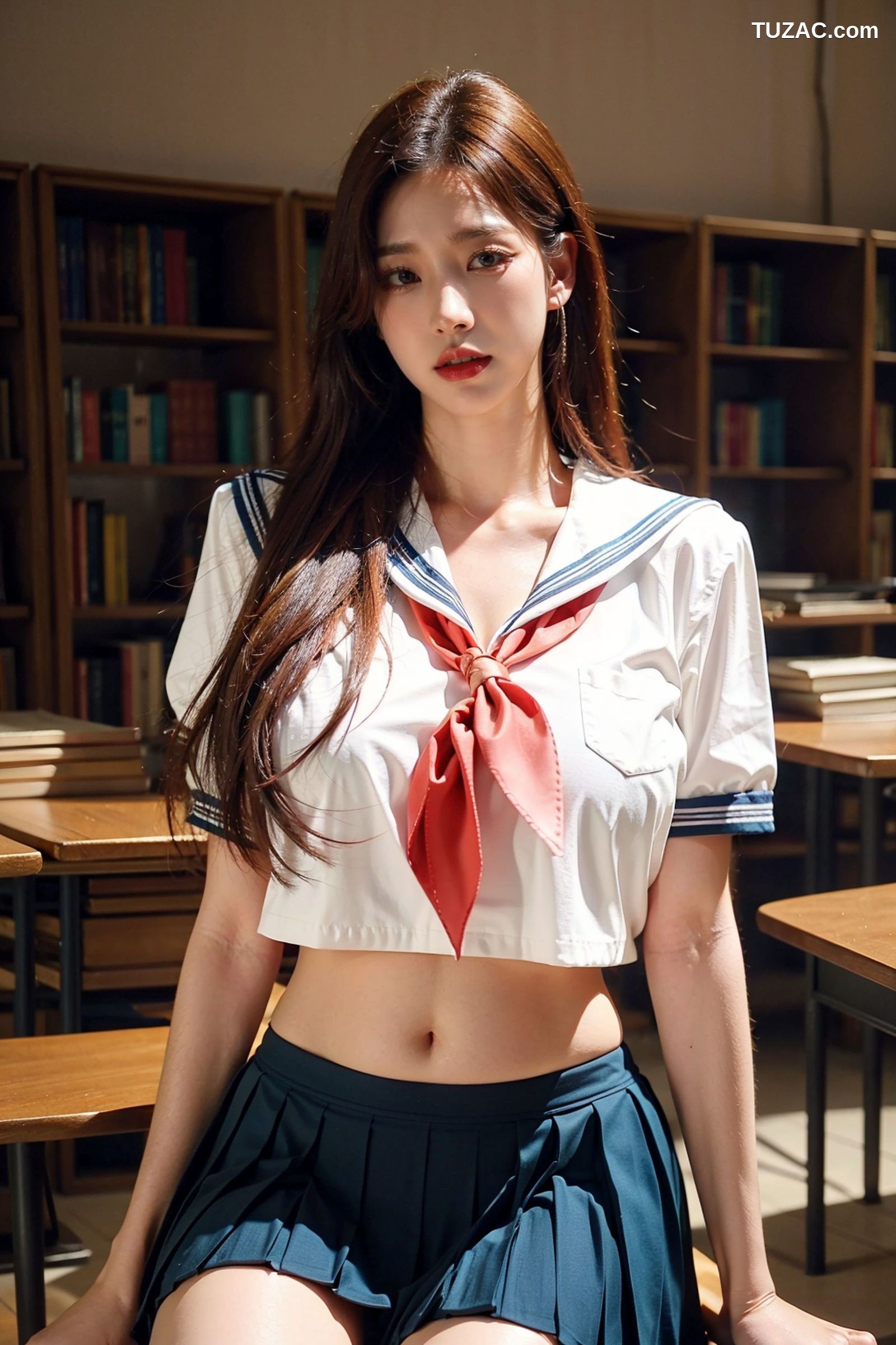 AI美女-拟实-水手服短裙