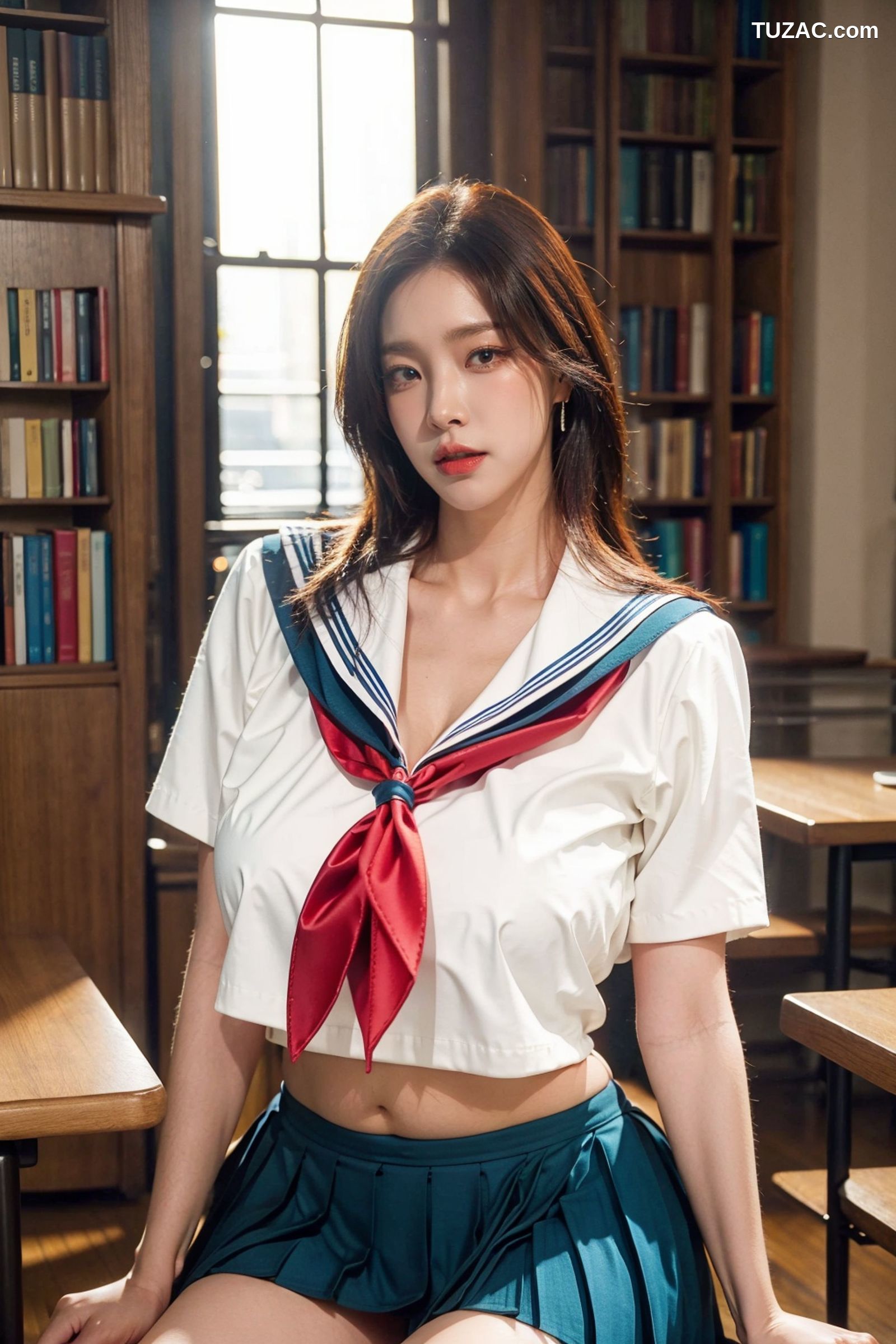 AI美女-拟实-水手服短裙