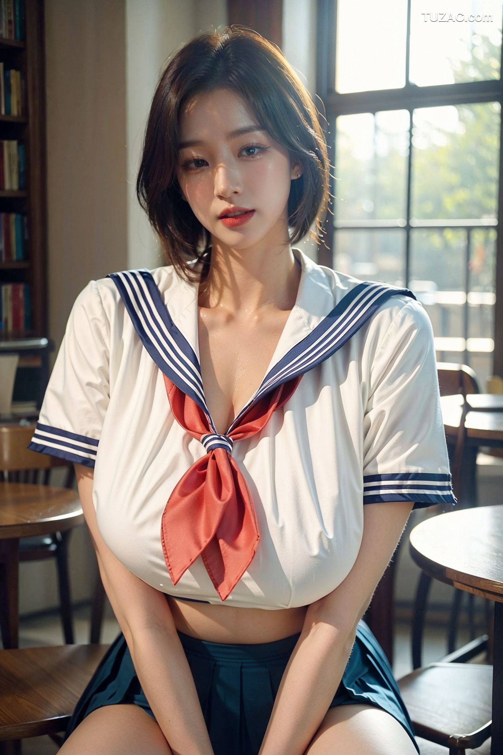 AI美女-拟实-水手服短裙