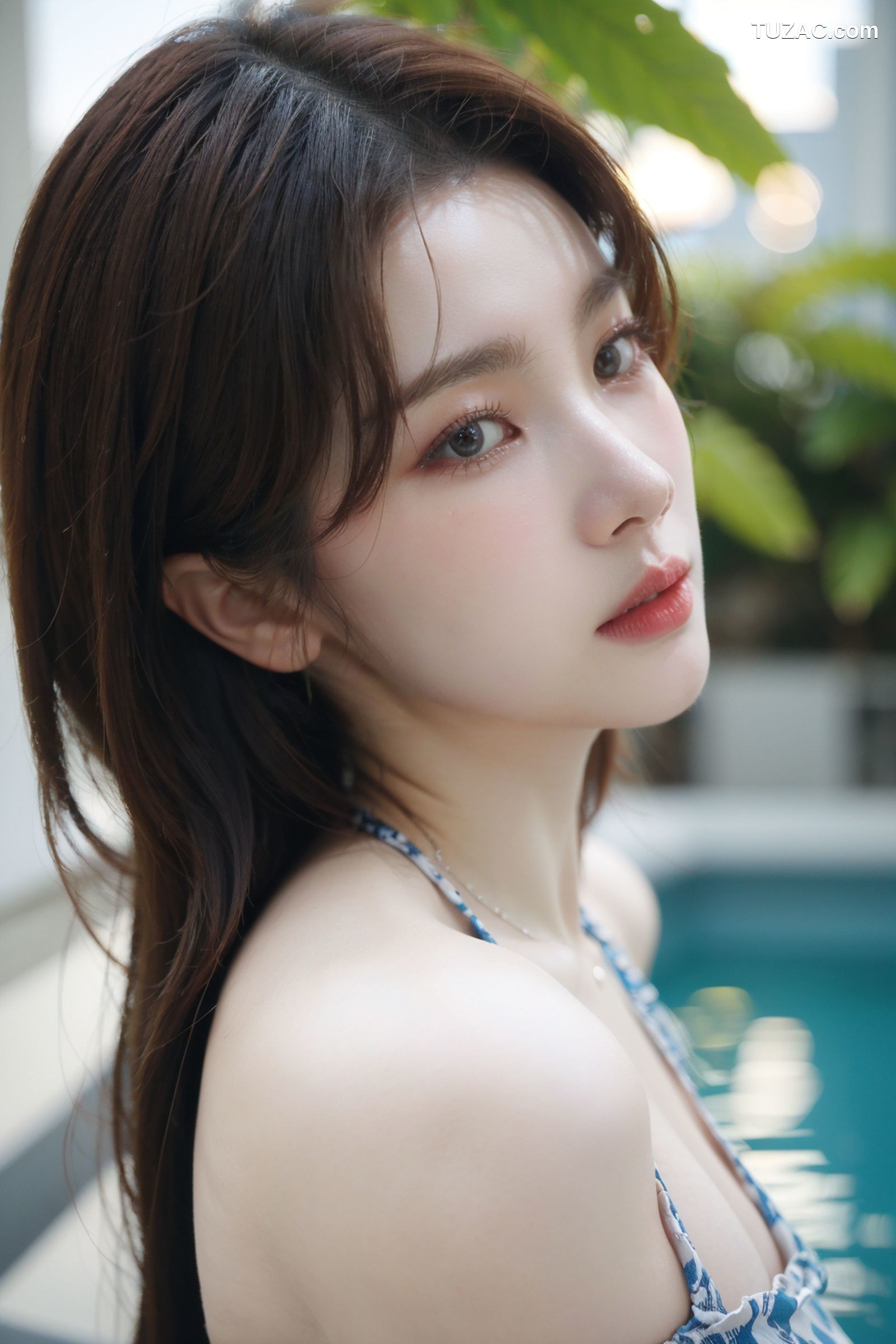 AI美女-拟实-泳池边的比基尼美女