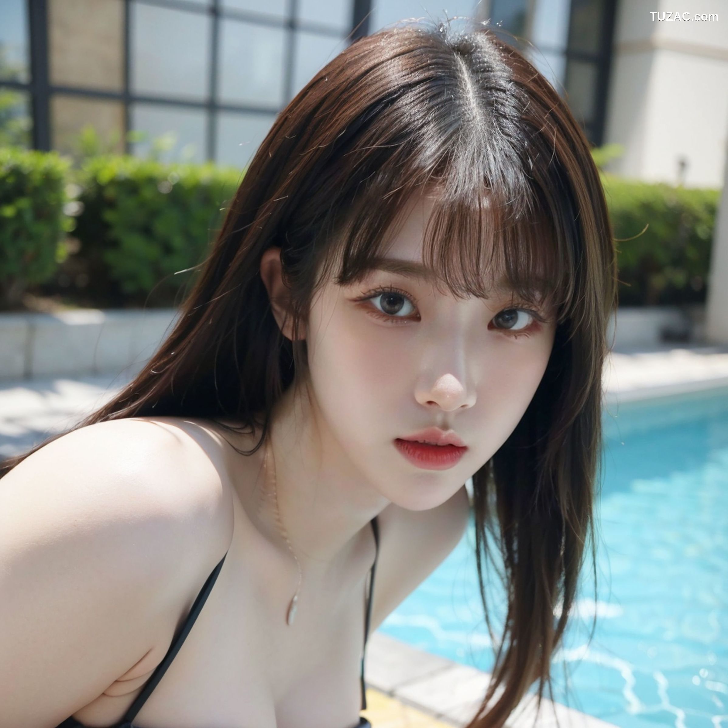 AI美女-拟实-泳池边的比基尼美女