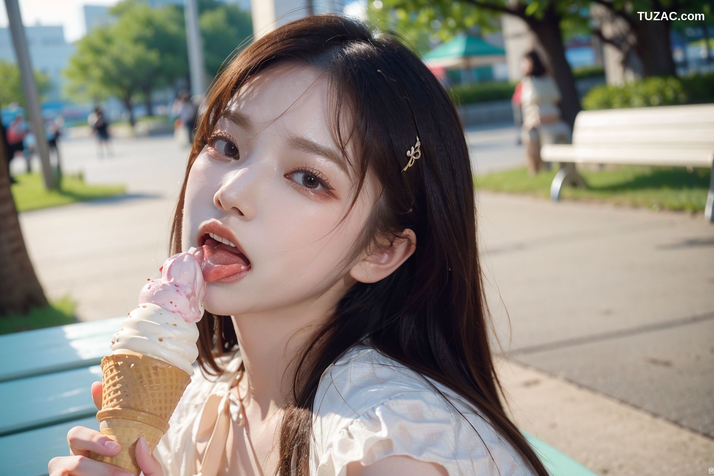 AI美女-拟实-泳池边的比基尼美女