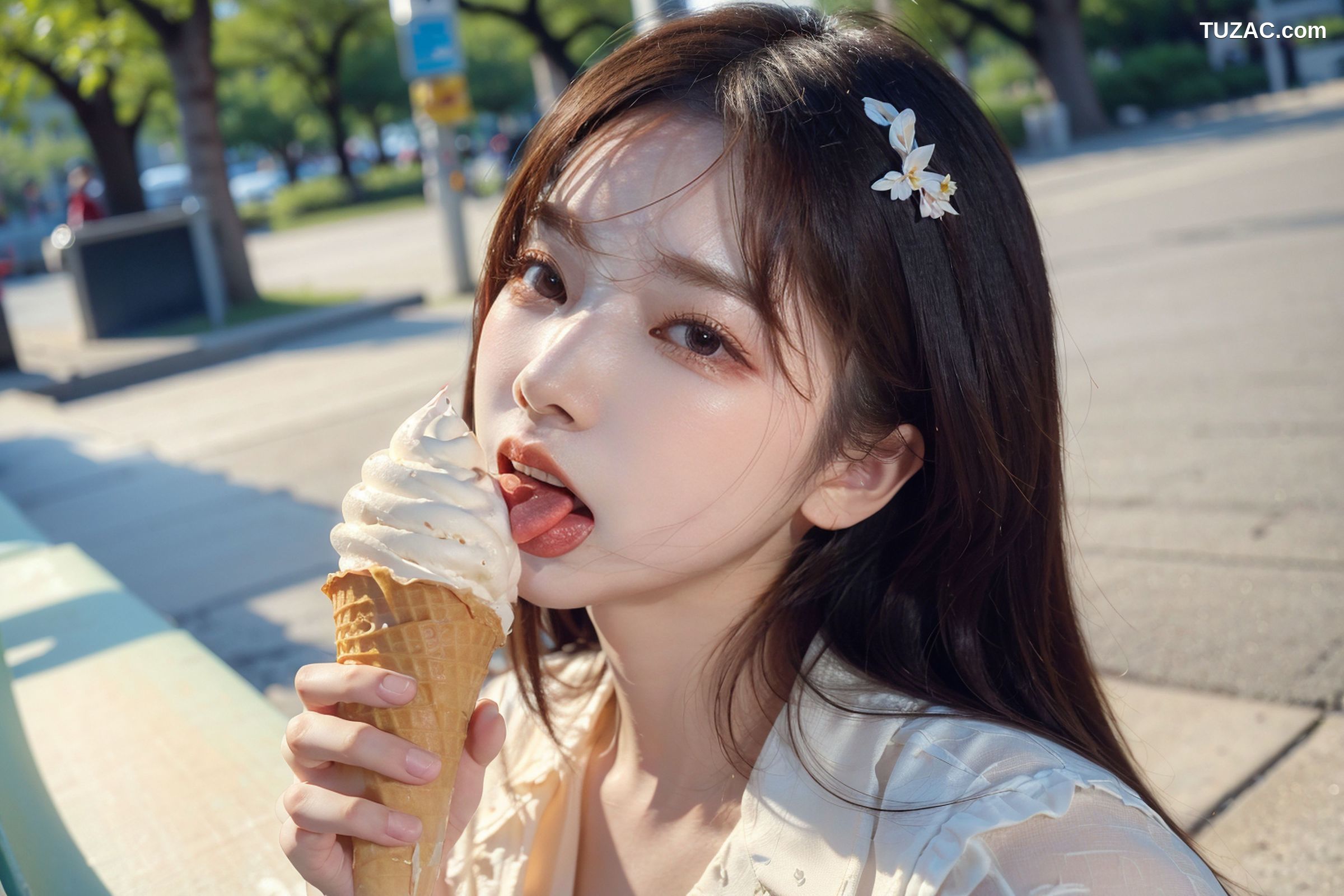 AI美女-拟实-泳池边的比基尼美女