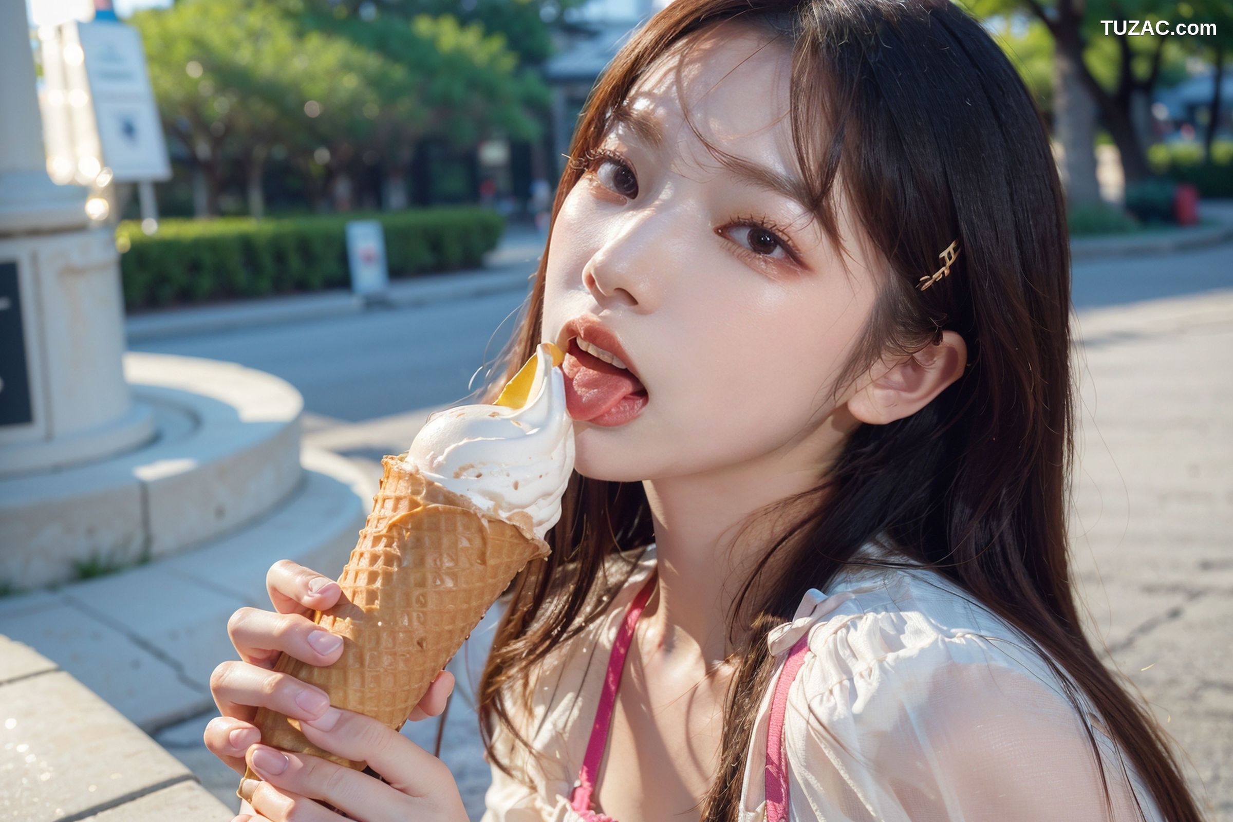 AI美女-拟实-泳池边的比基尼美女