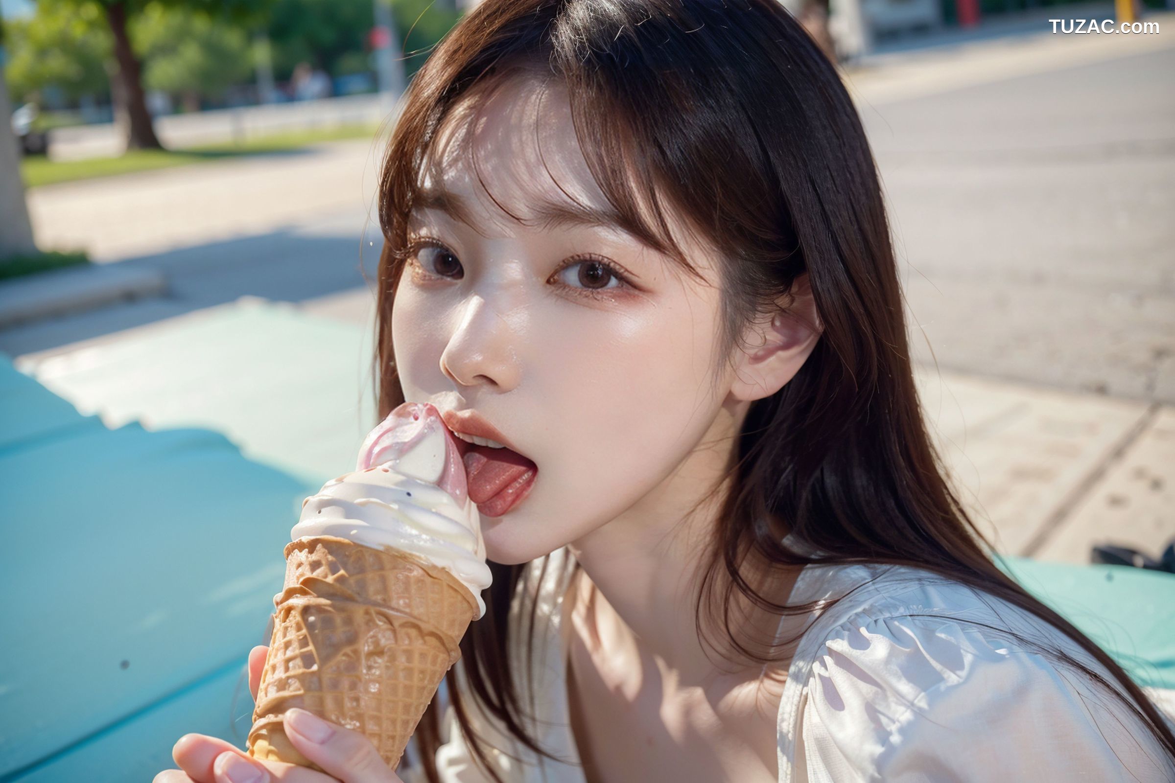 AI美女-拟实-泳池边的比基尼美女