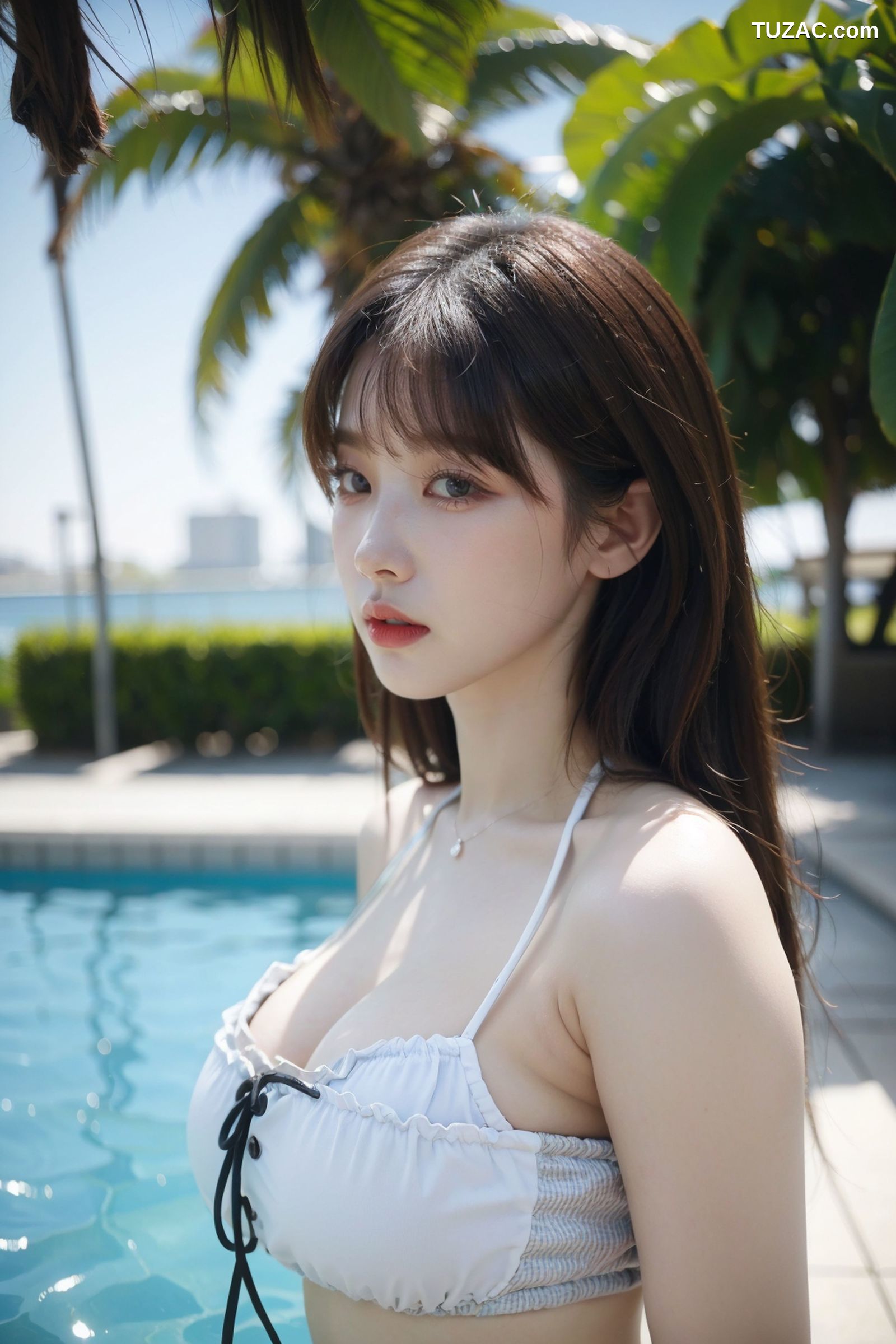 AI美女-拟实-泳池边的比基尼美女