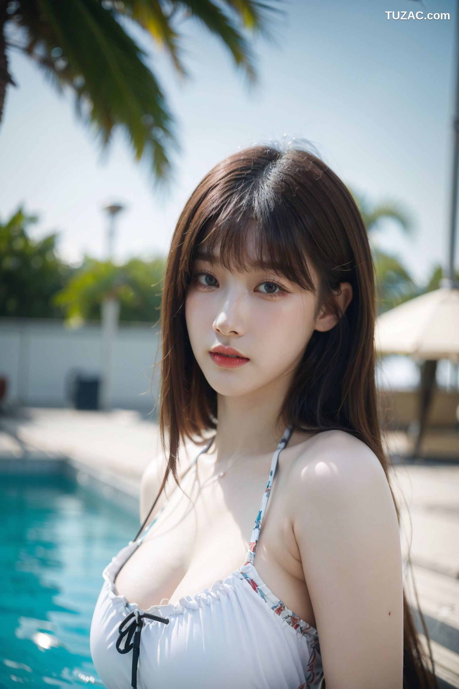 AI美女-拟实-泳池边的比基尼美女