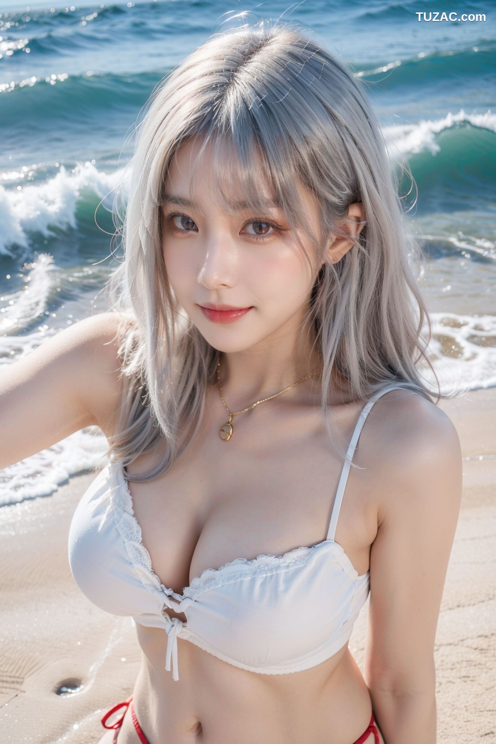 AI美女-拟实-海边沙滩比基尼-淡金发