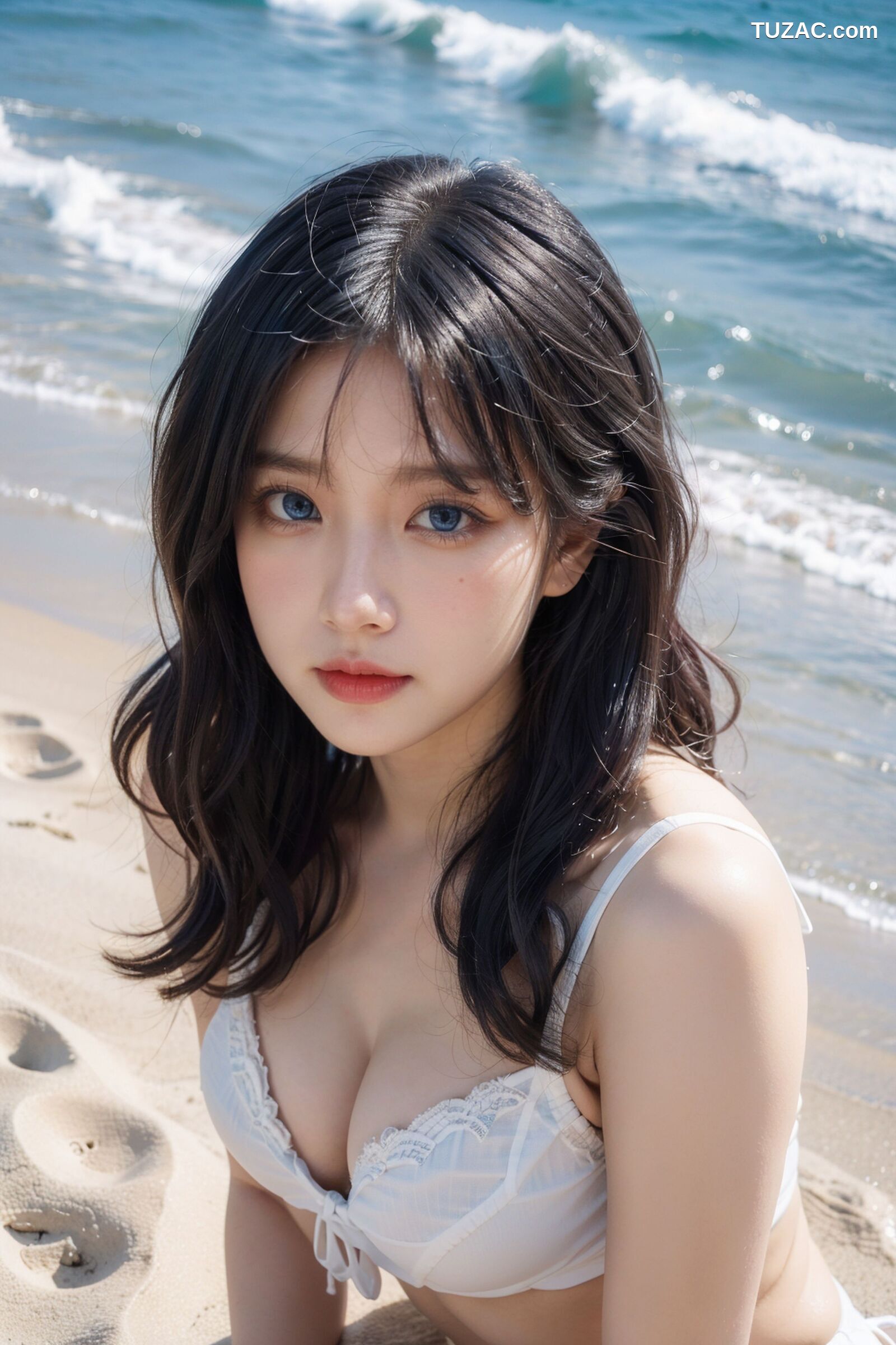 AI美女-拟实-海边沙滩比基尼-黑发