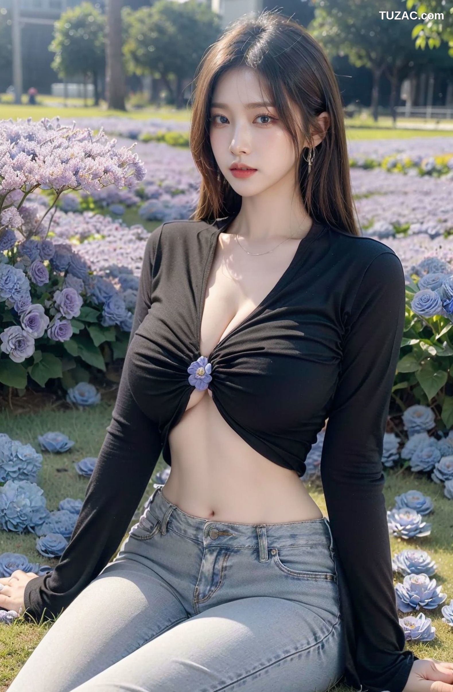 AI美女-拟实-深色T恤牛仔裤-纯净版