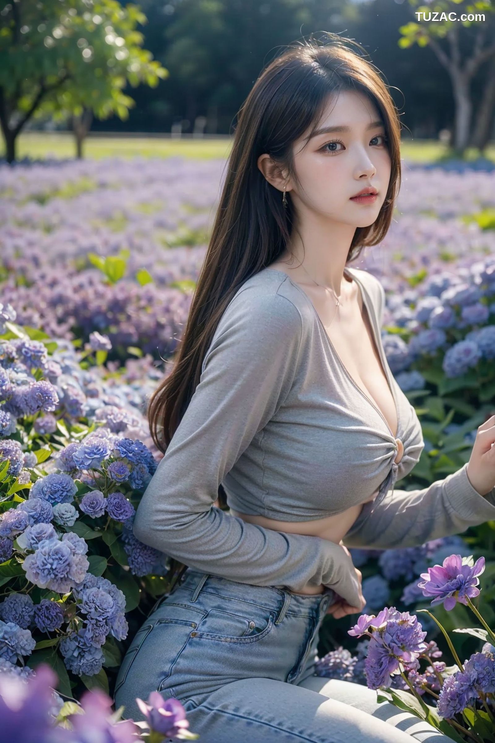 AI美女-拟实-深色T恤牛仔裤-纯净版