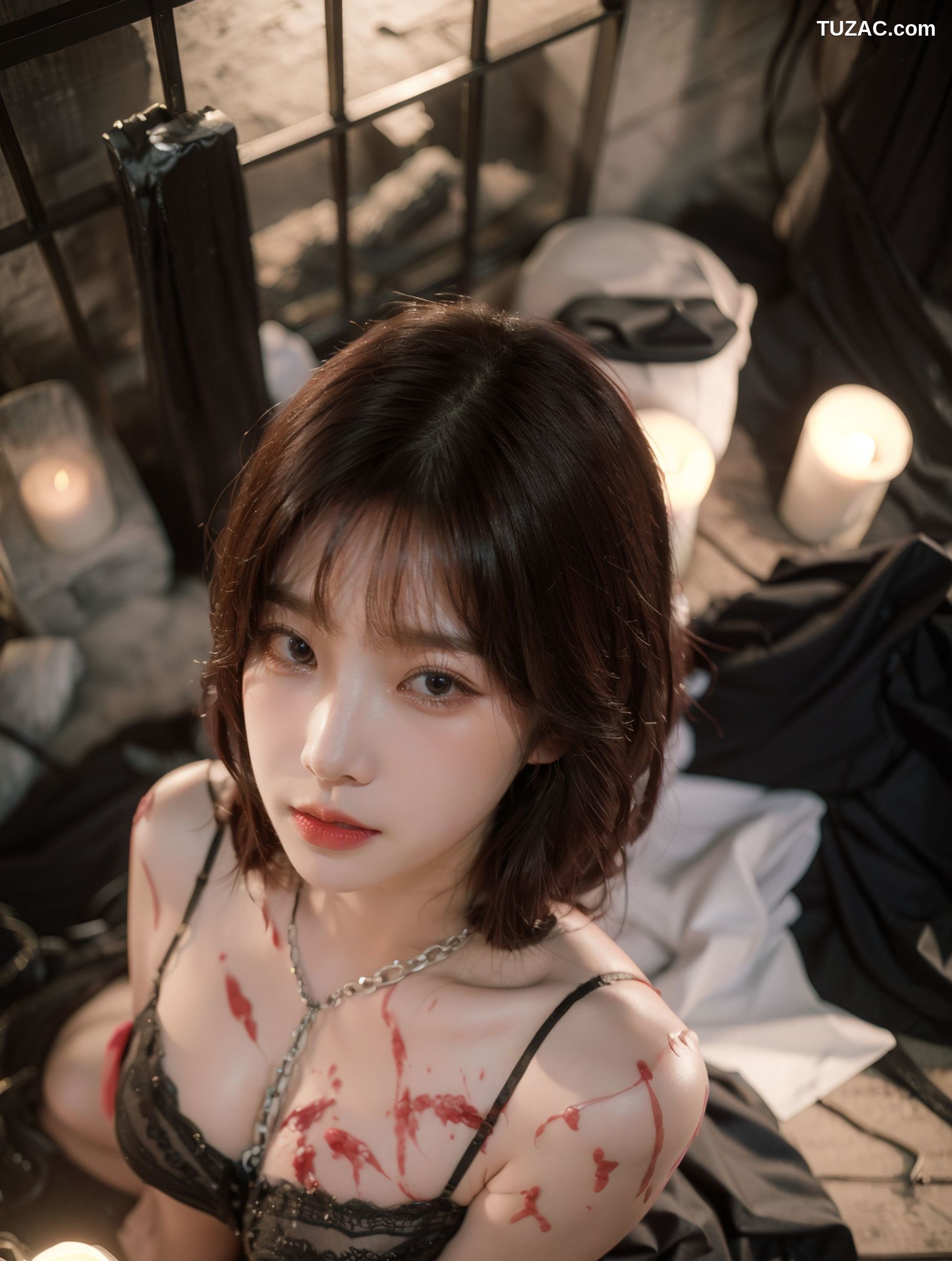 AI美女-拟实-滴蜡黑色内衣