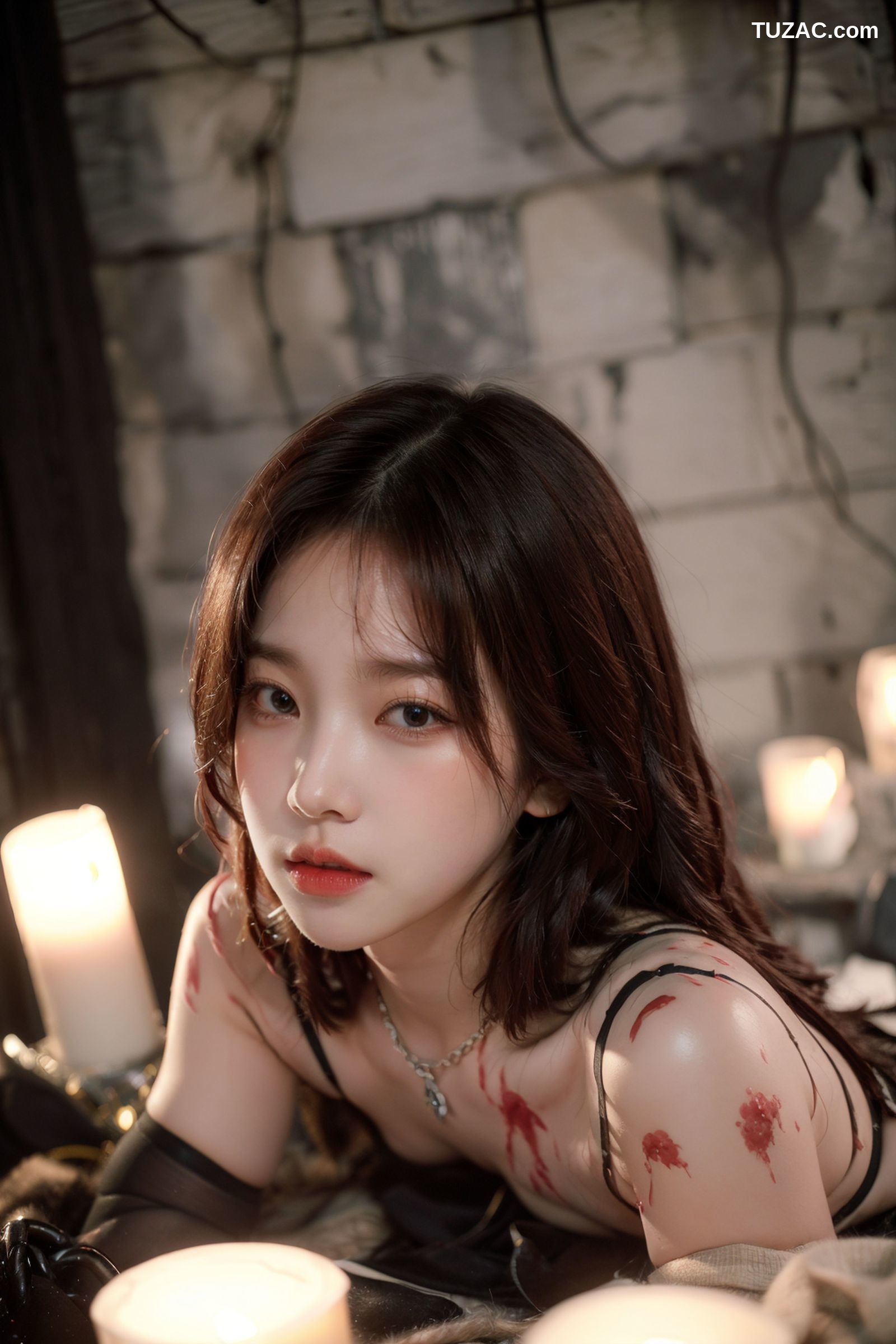 AI美女-拟实-滴蜡黑色内衣