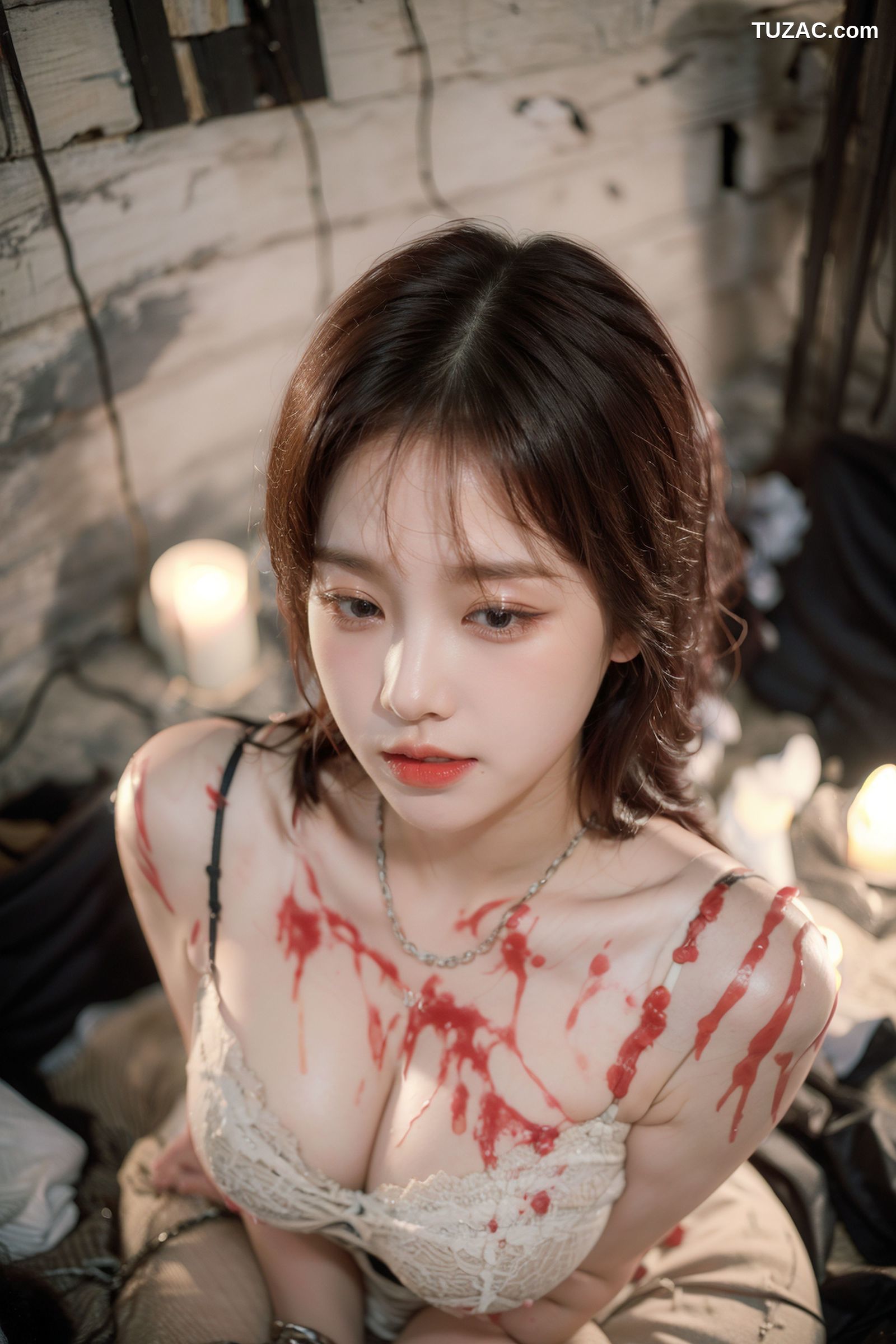 AI美女-拟实-滴蜡黑色内衣