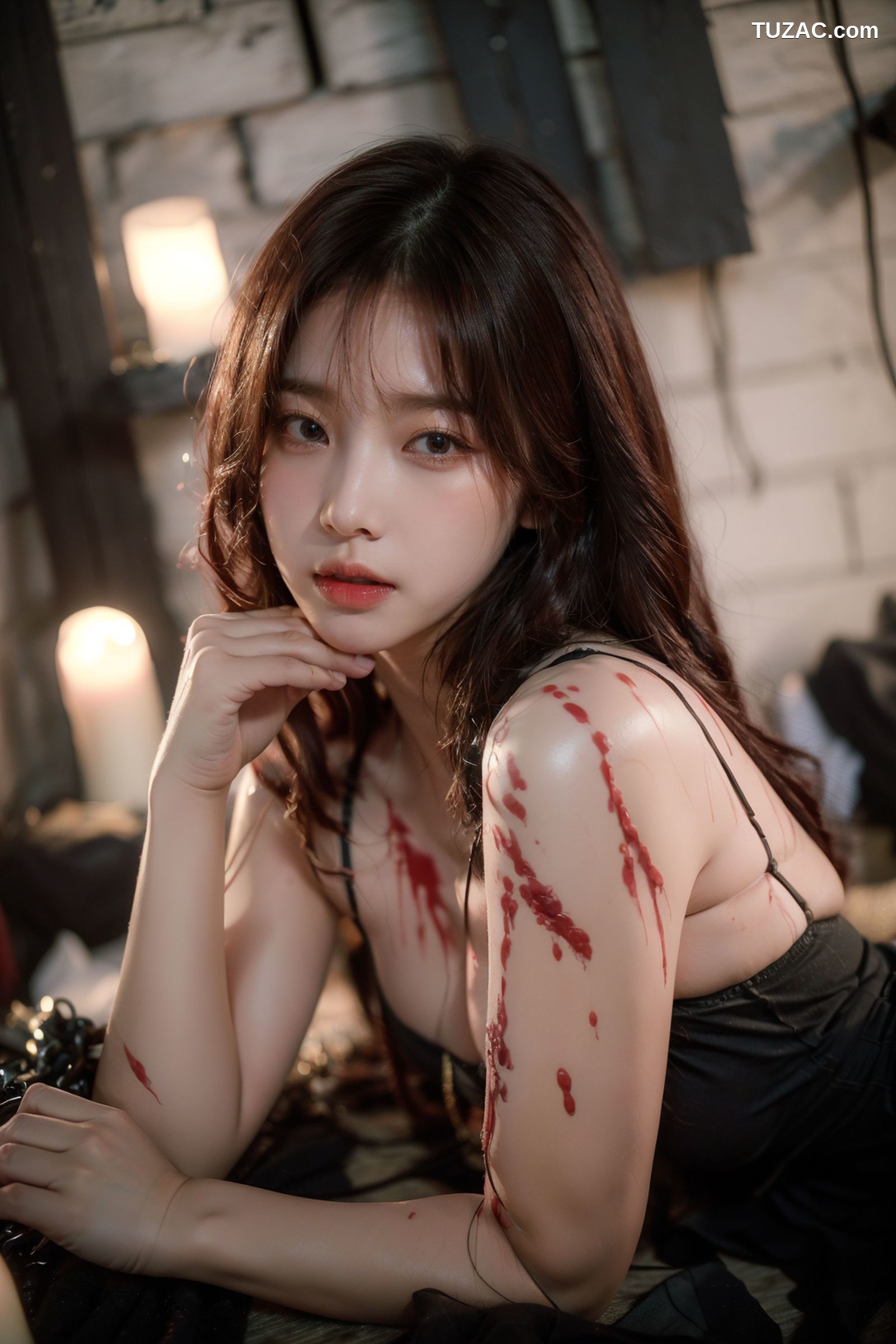 AI美女-拟实-滴蜡黑色内衣