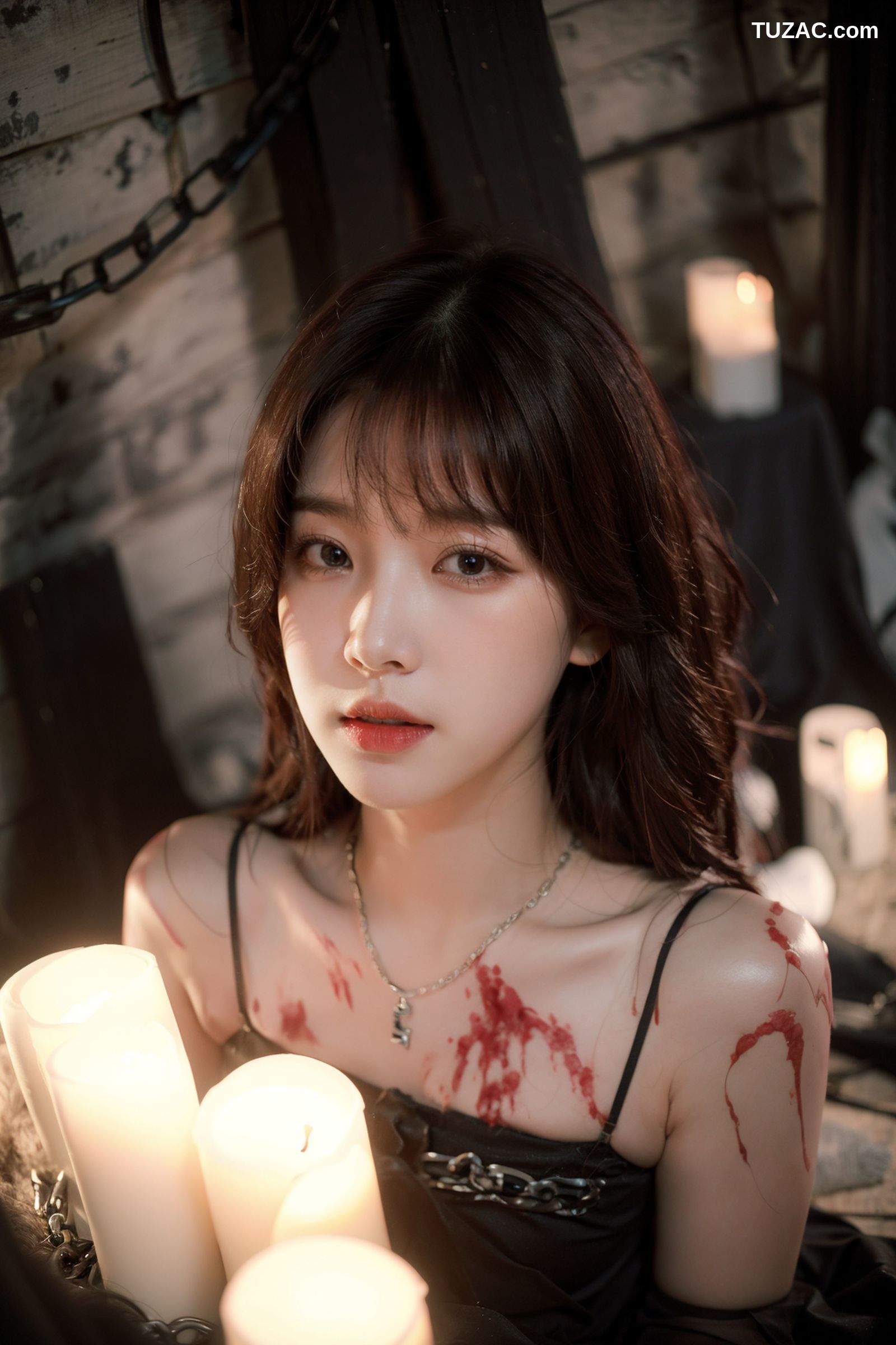 AI美女-拟实-滴蜡黑色内衣