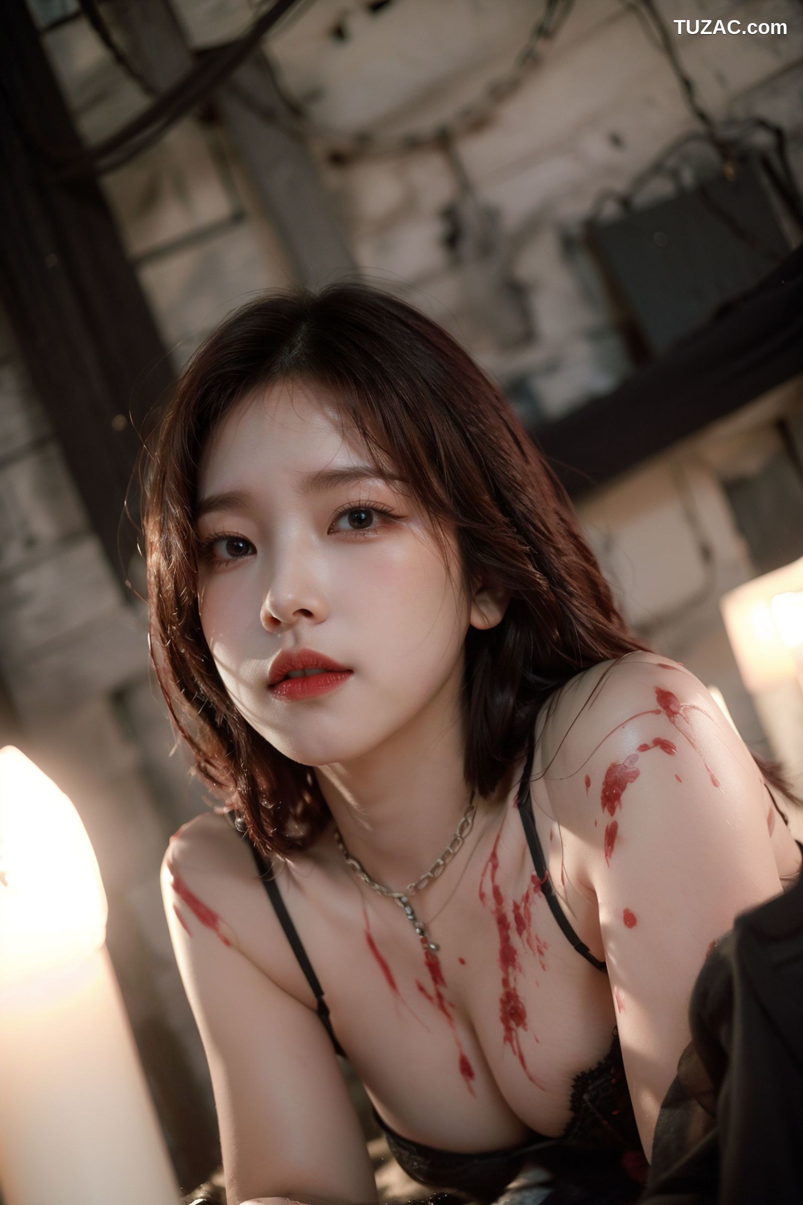 AI美女-拟实-滴蜡黑色内衣