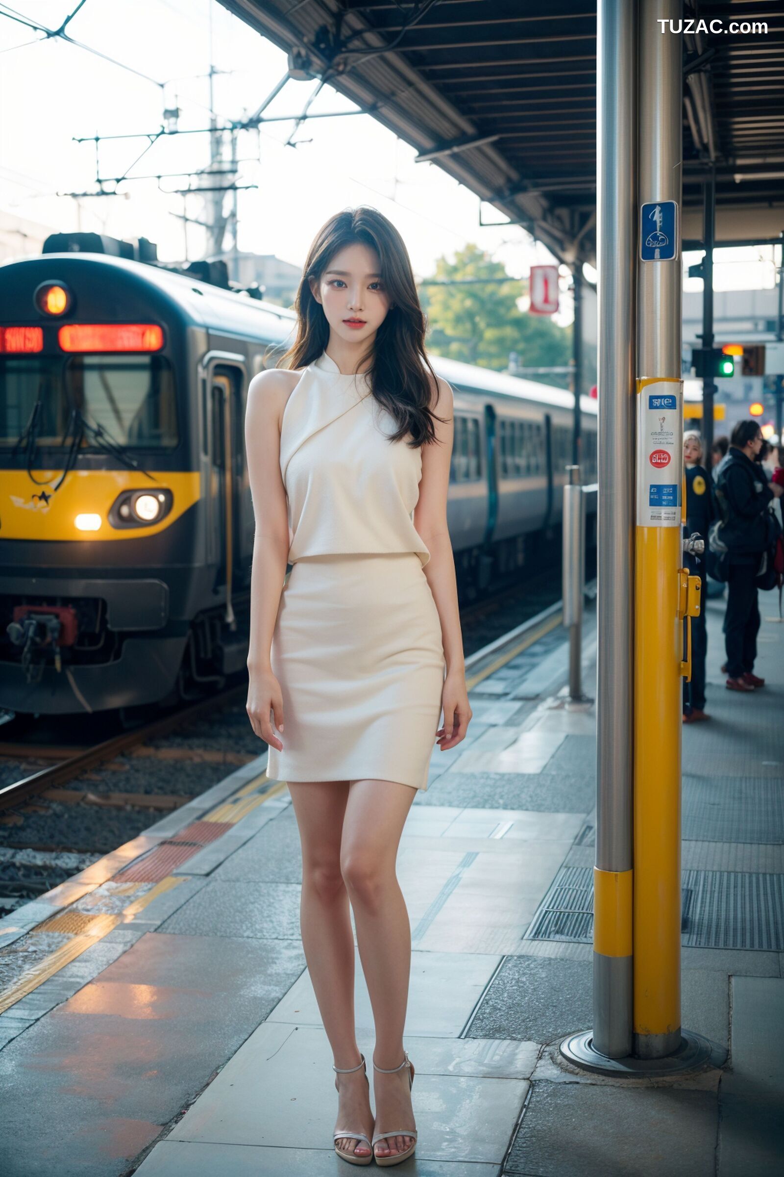AI美女-拟实-火车站里的美女