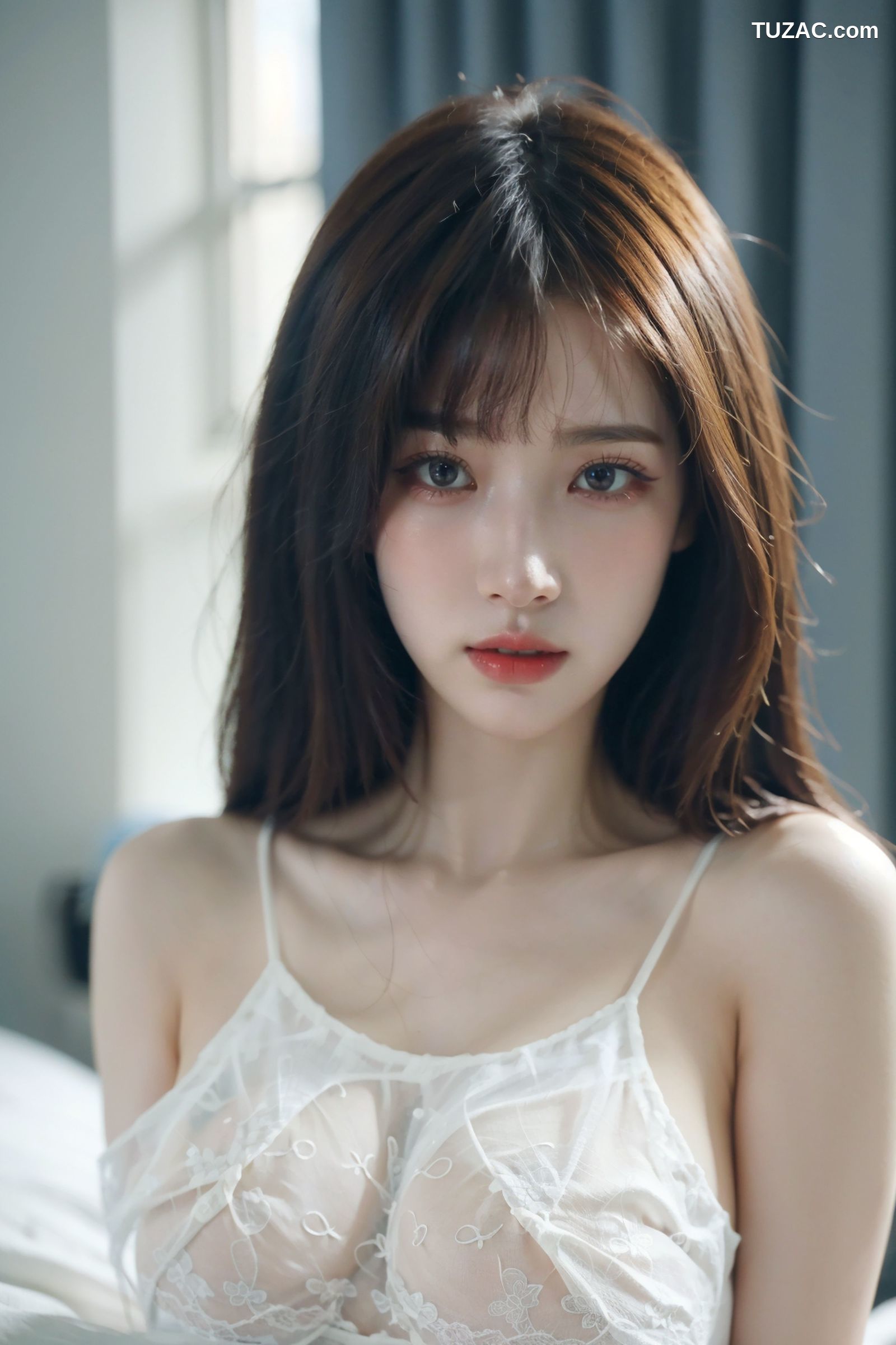 AI美女-拟实-白色蕾丝内衣美女