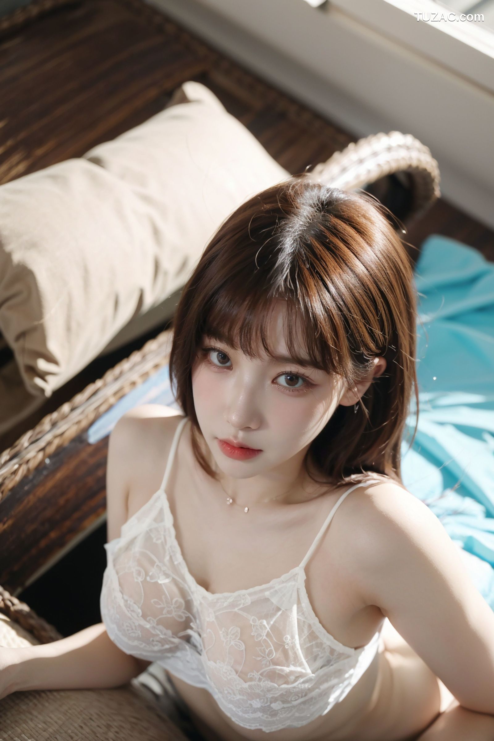 AI美女-拟实-白色蕾丝内衣美女