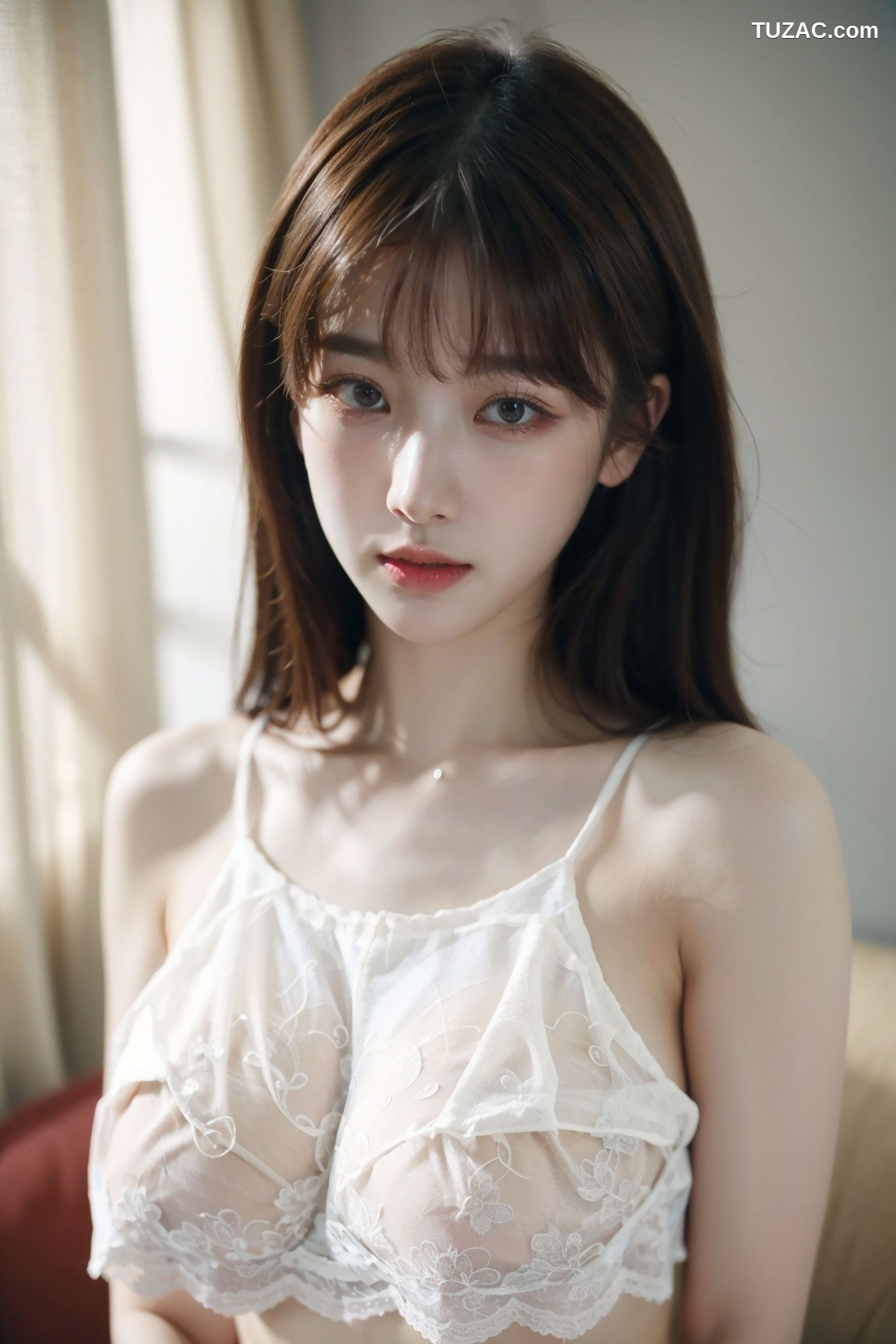 AI美女-拟实-白色蕾丝内衣美女