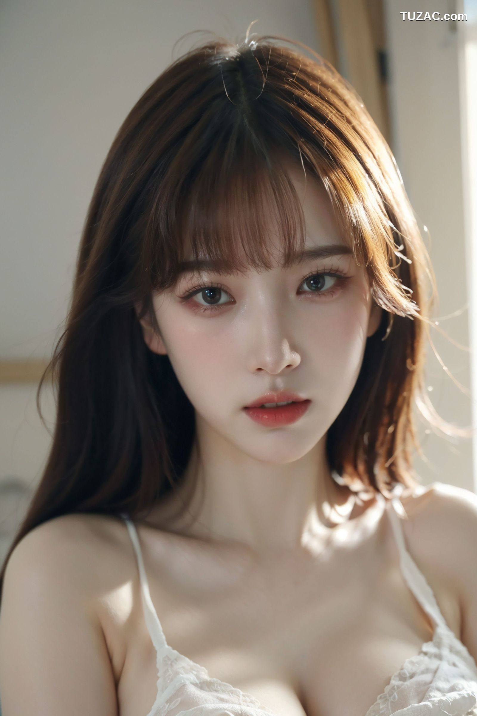 AI美女-拟实-白色蕾丝内衣美女