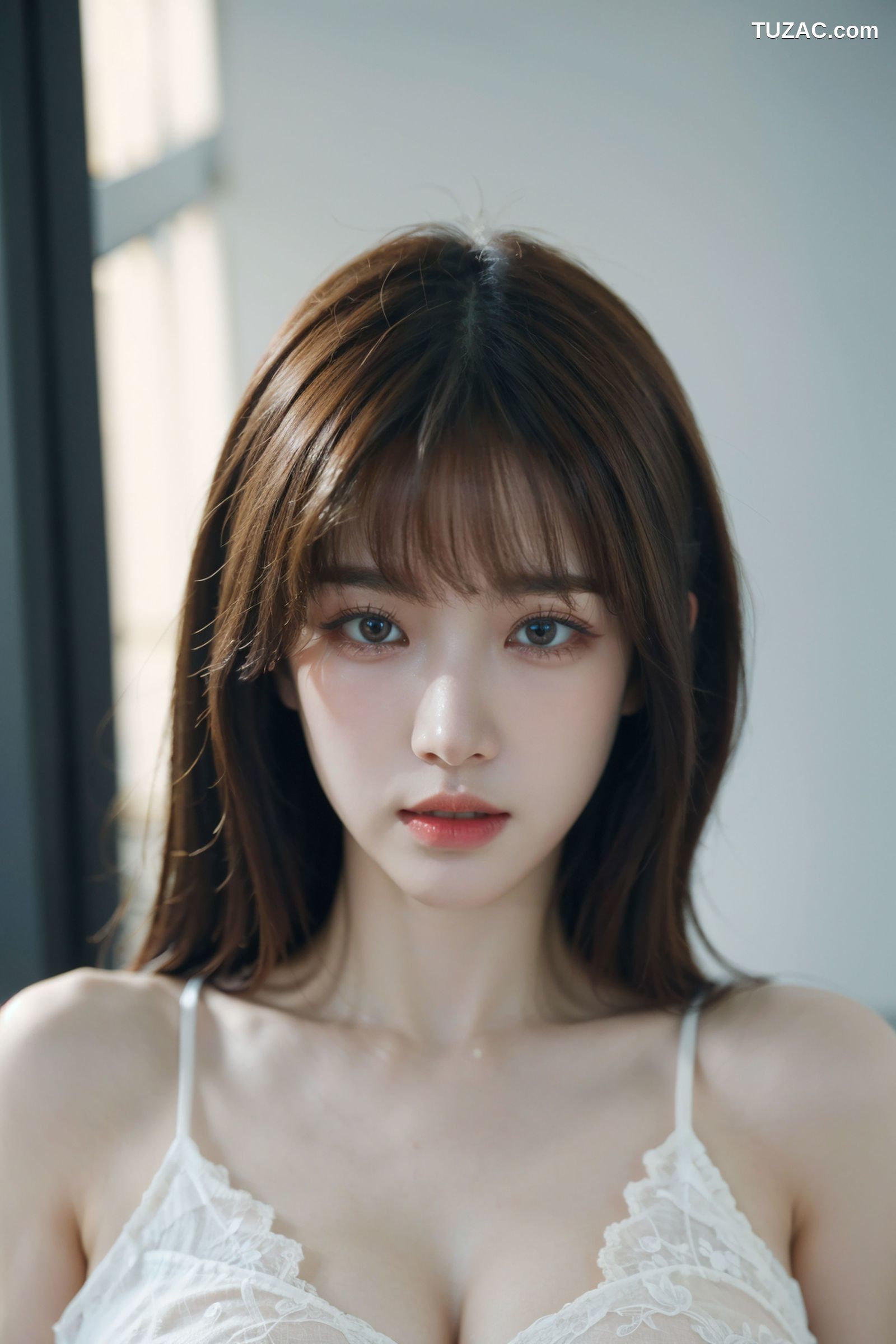 AI美女-拟实-白色蕾丝内衣美女