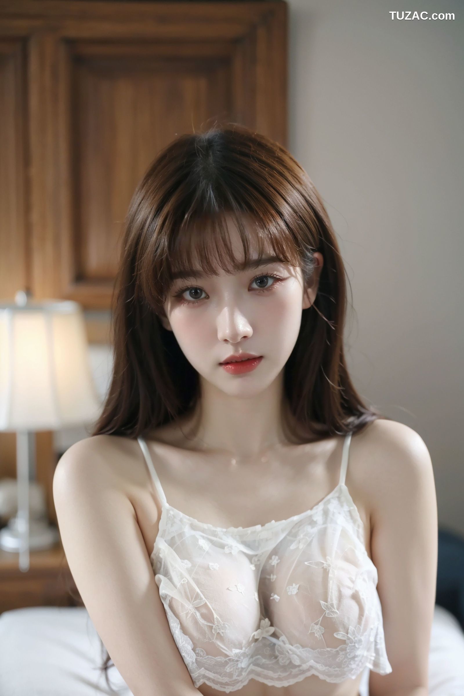 AI美女-拟实-白色蕾丝内衣美女