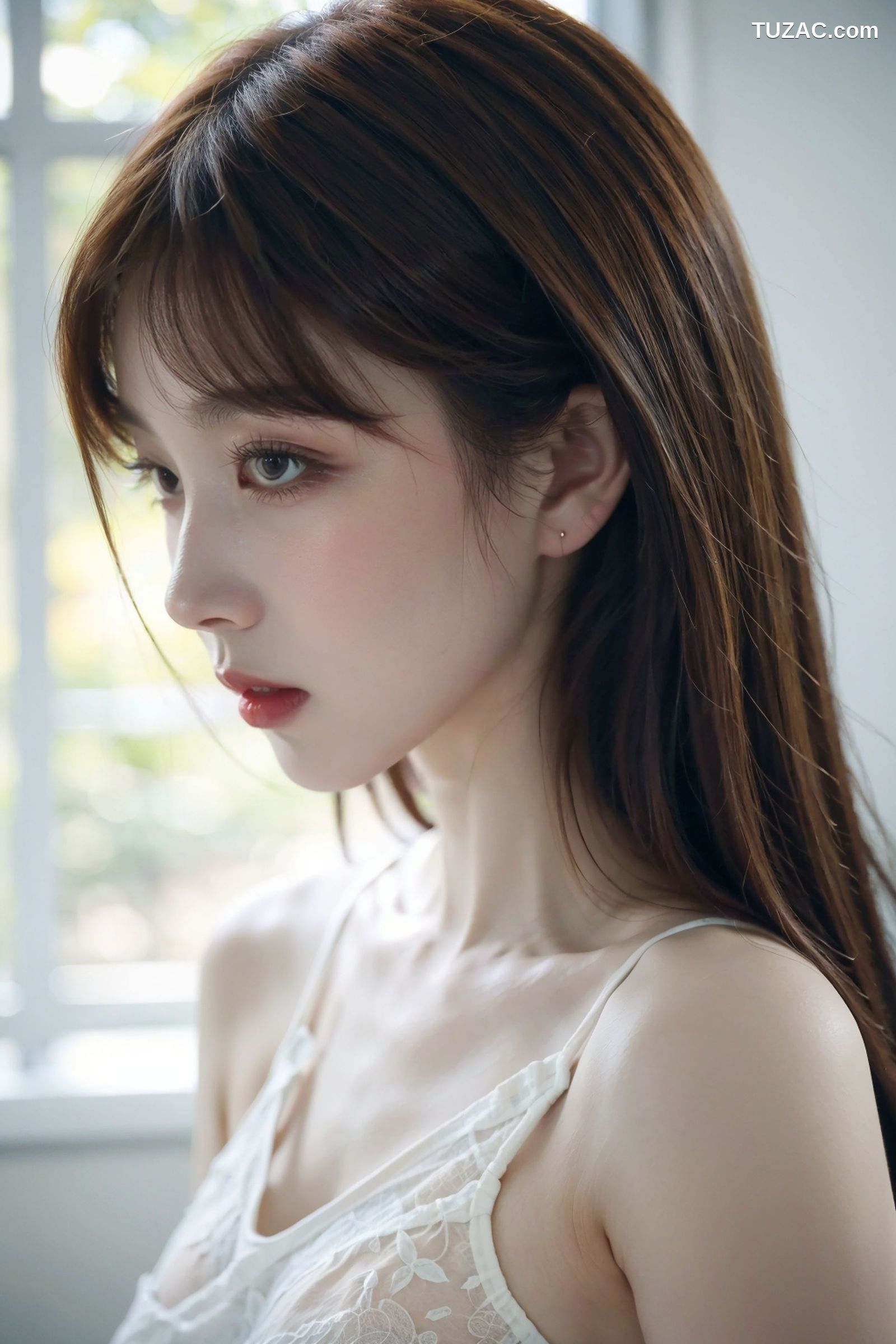 AI美女-拟实-白色蕾丝内衣美女