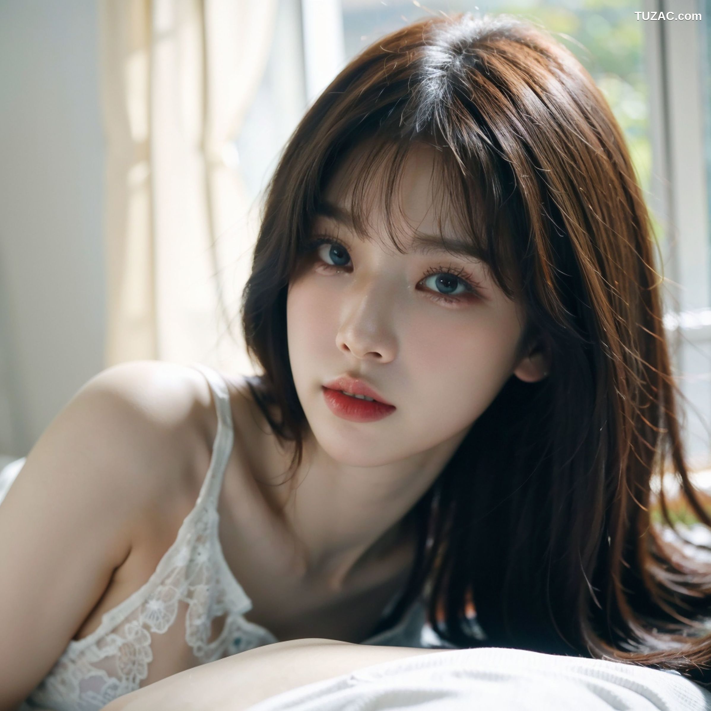 AI美女-拟实-白色蕾丝内衣美女