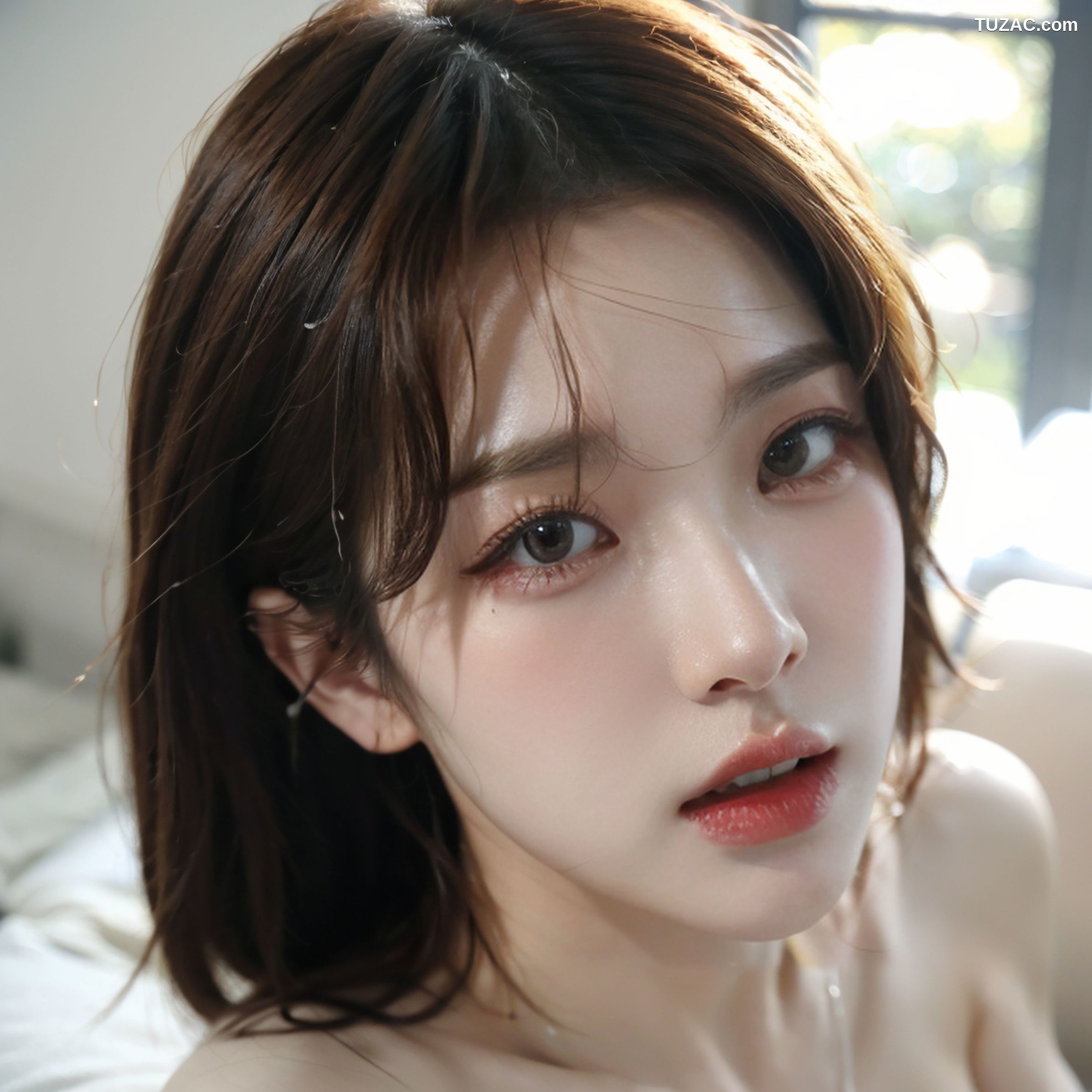 AI美女-拟实-白色蕾丝内衣美女