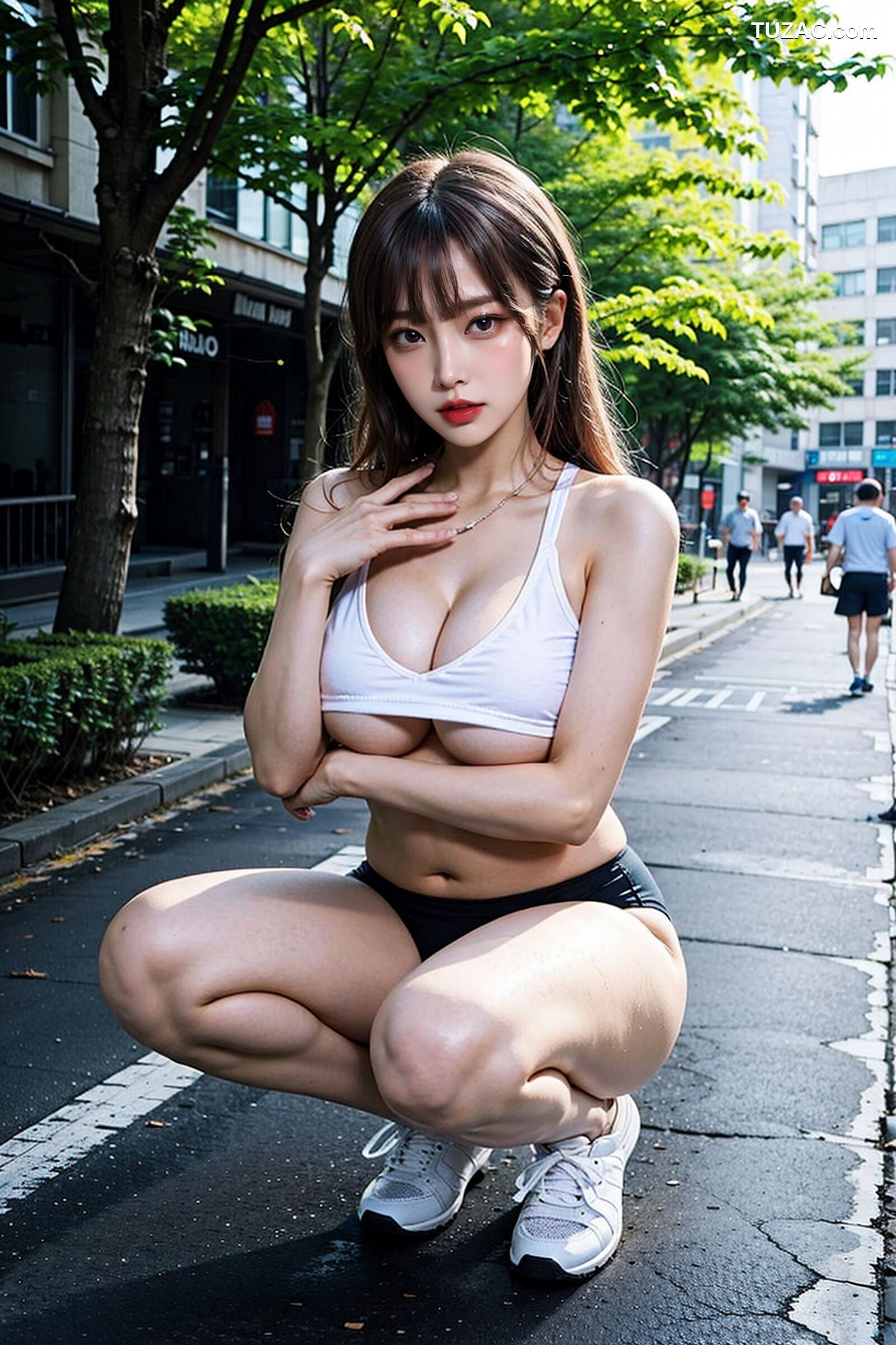 AI美女-拟实-白色运动吊带街拍